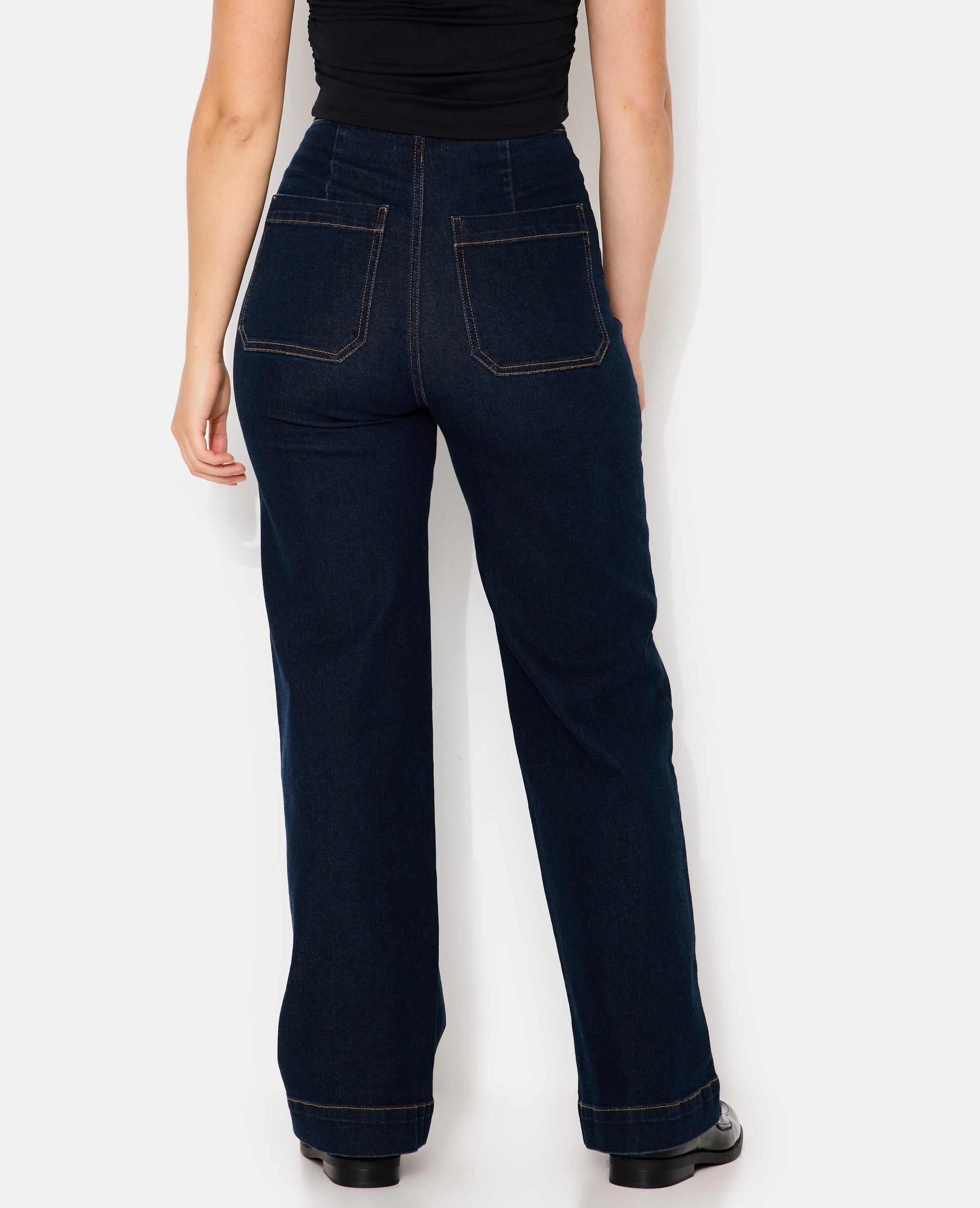 Jean wide taille haute avec poches devant