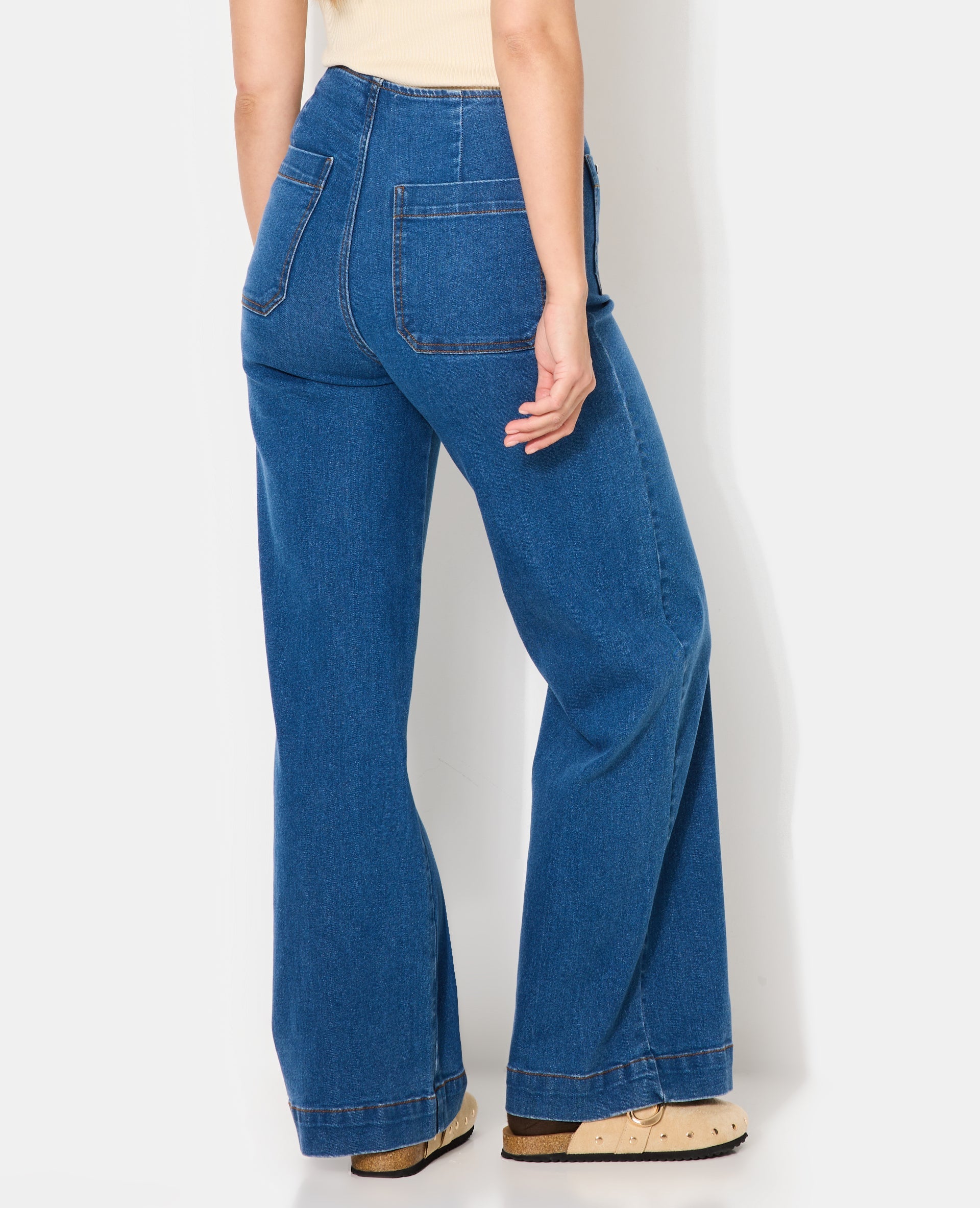 Jean wide taille haute avec poches devant