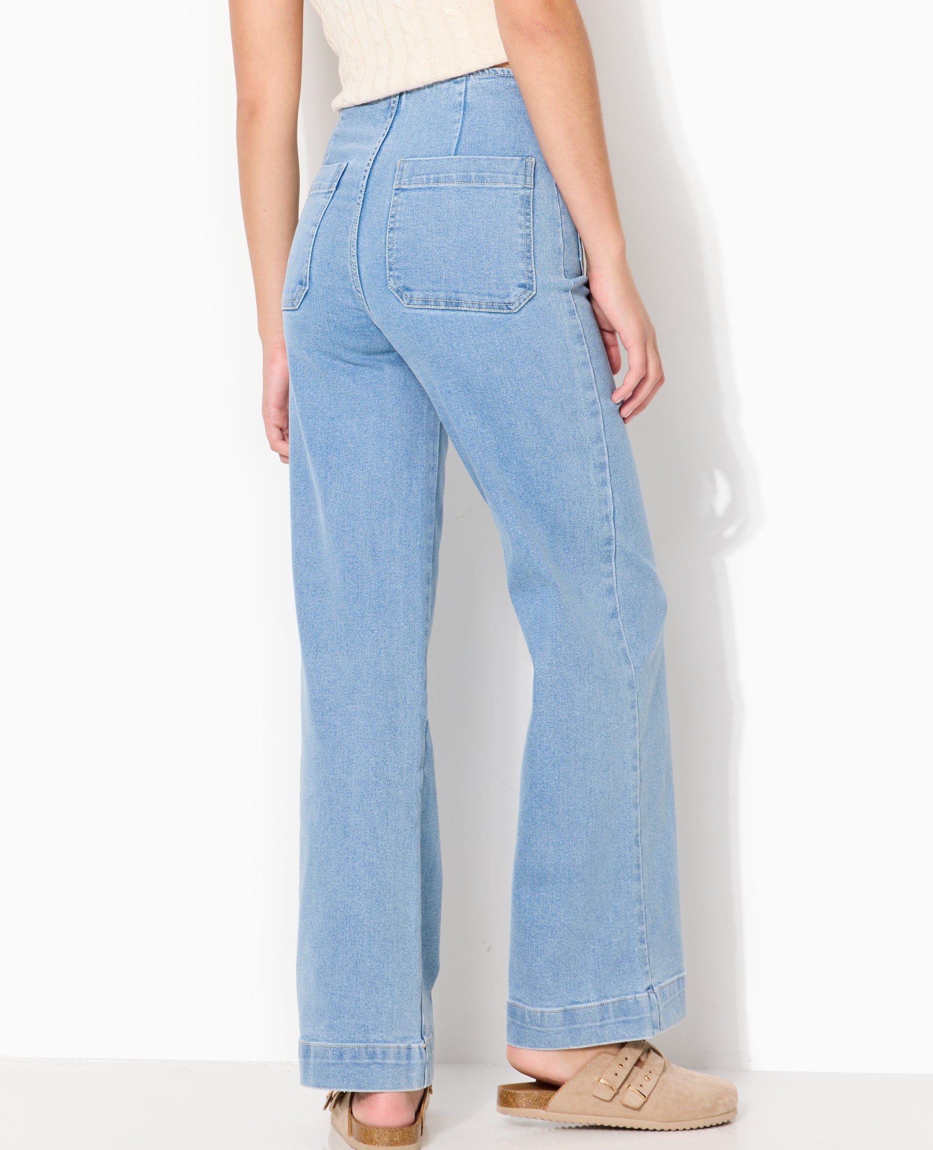 Jean wide taille haute avec poches devant