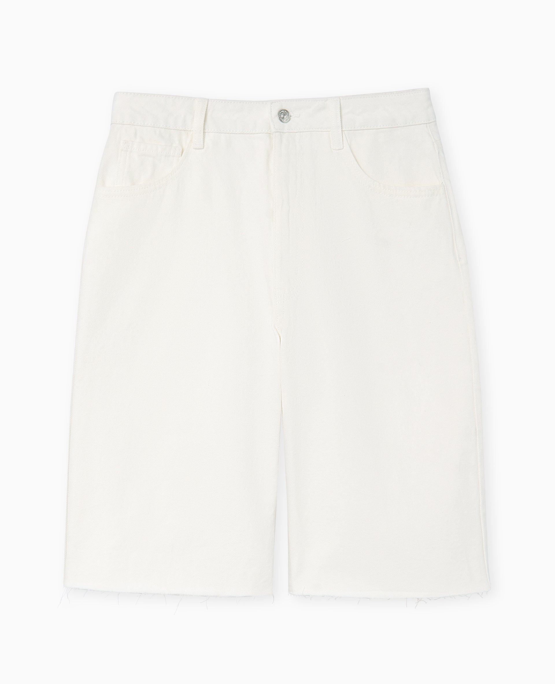 Bermuda large en jean taille basse bas coupés