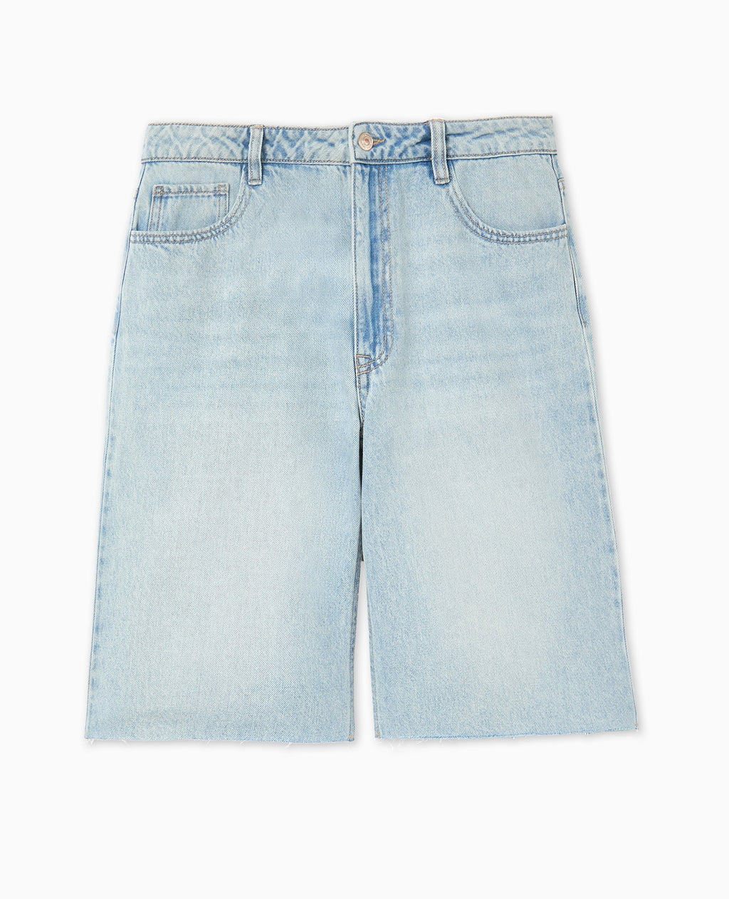 Bermuda large en jean taille basse bas coupés