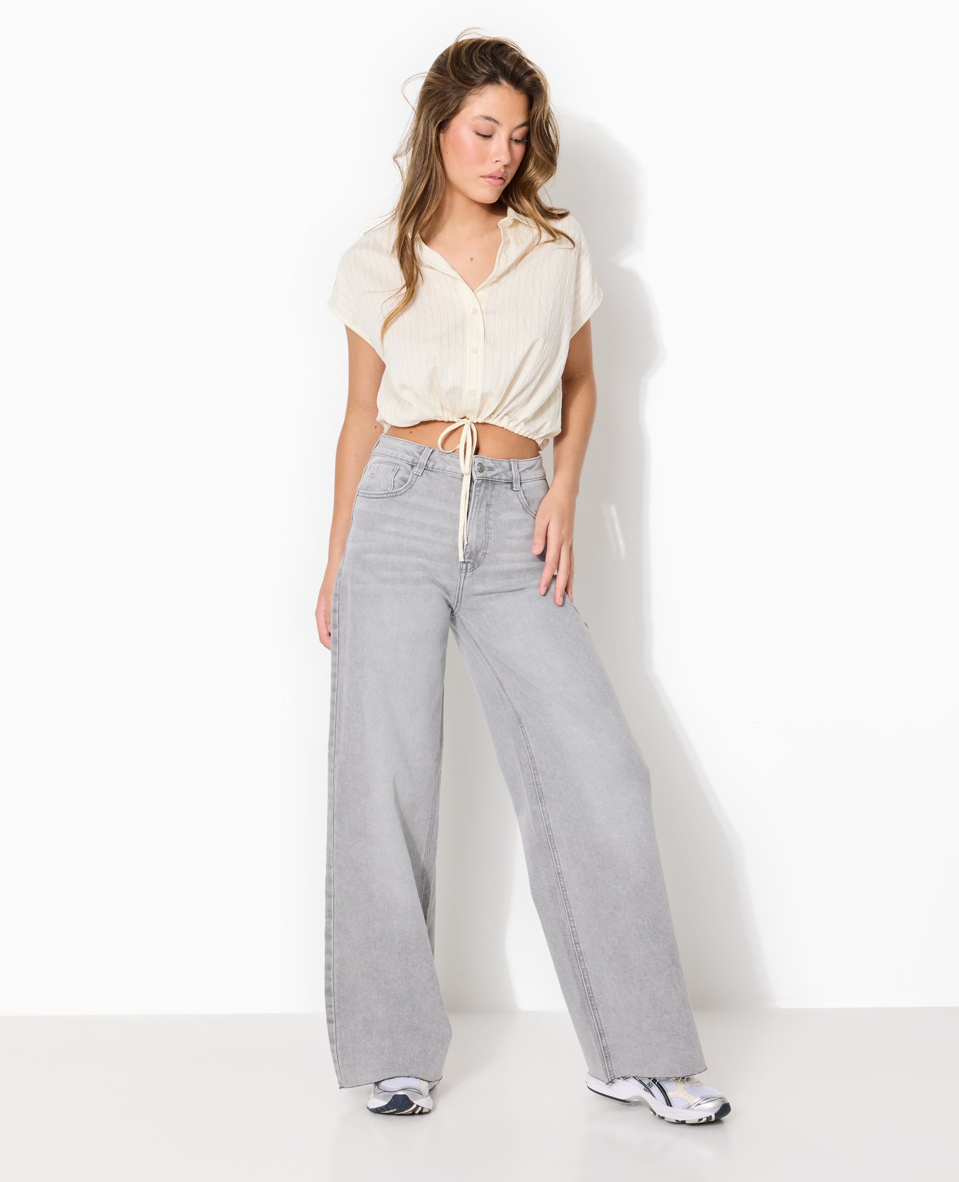 J71-1 / Jean wide taille haute avec bas coupés