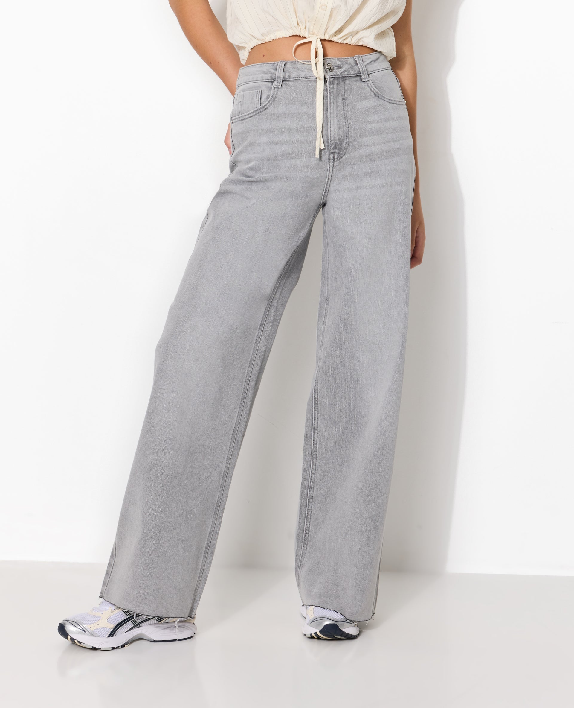 J71-1 / Jean wide taille haute avec bas coupés