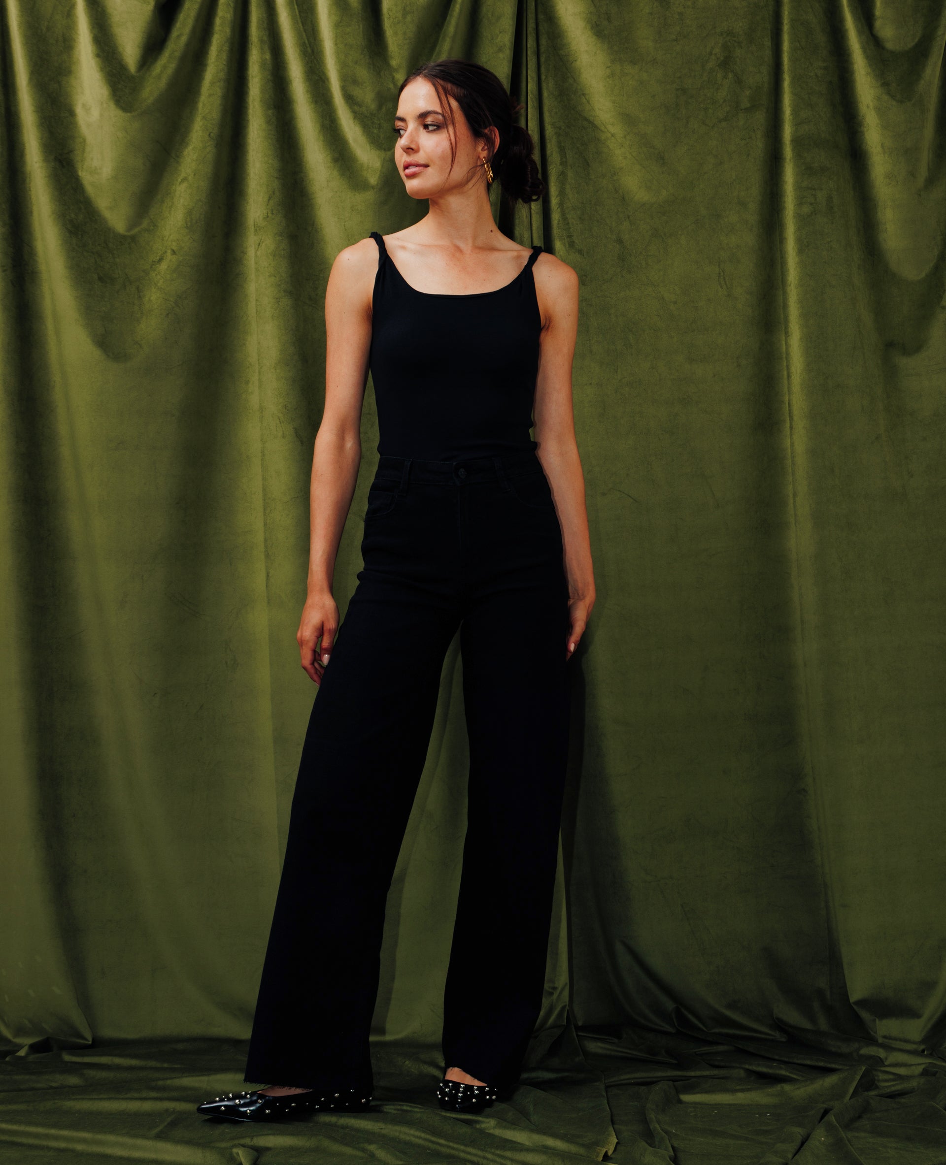Jean wide stretch taille haute bas coupés