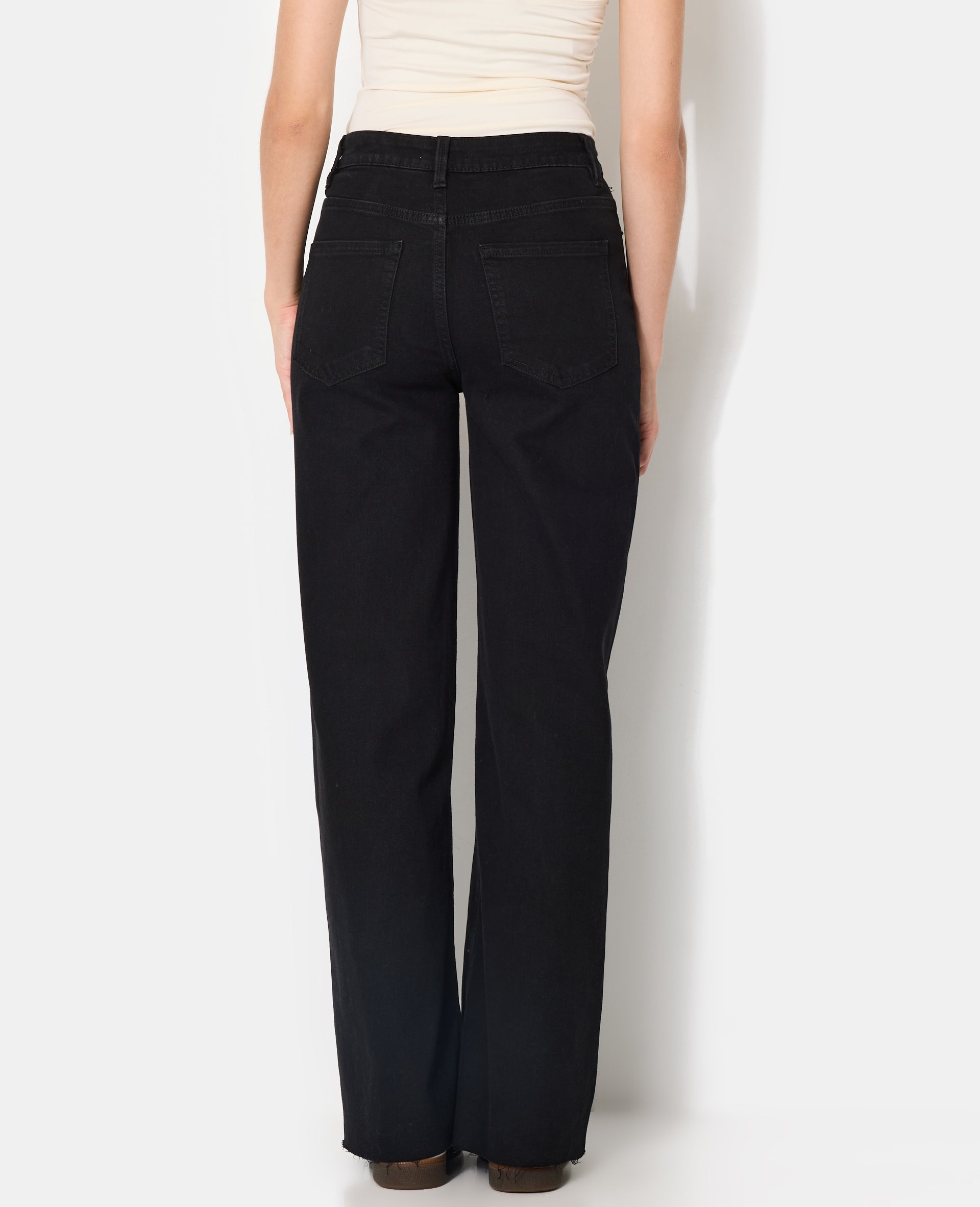 Jean wide stretch taille haute bas coupés