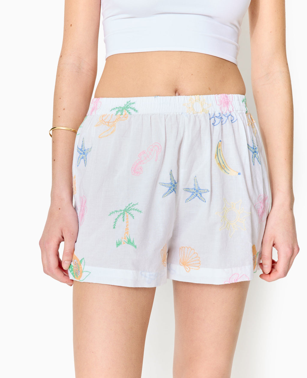 Short en voile de coton brodé