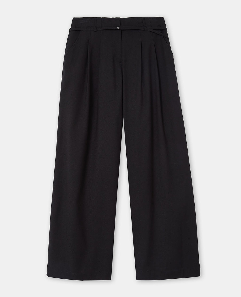 Pantalon large et droit avec taille haute et ceinture
