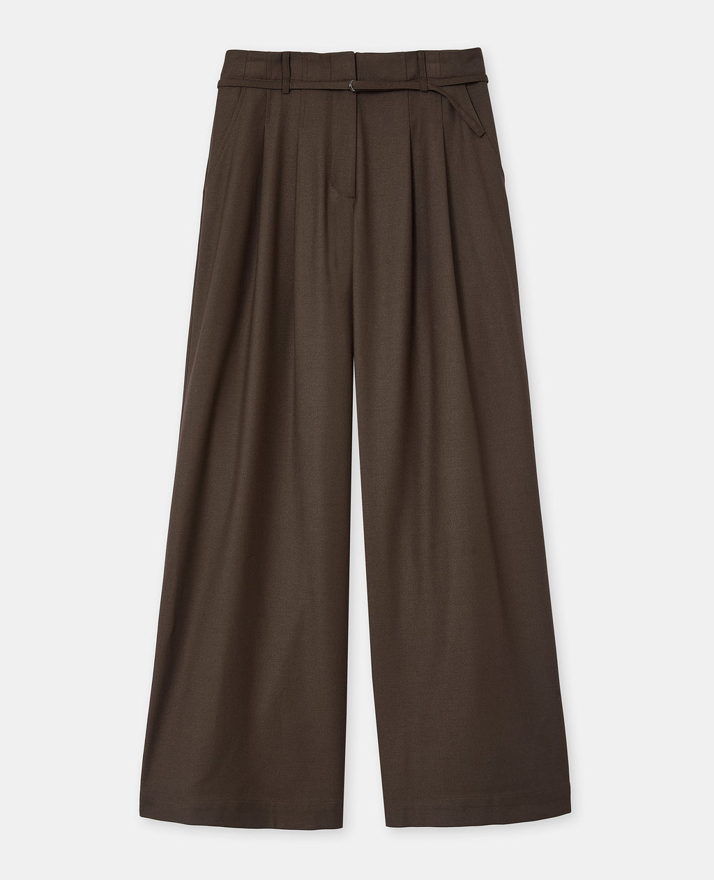 Pantalon large et droit avec taille haute et ceinture
