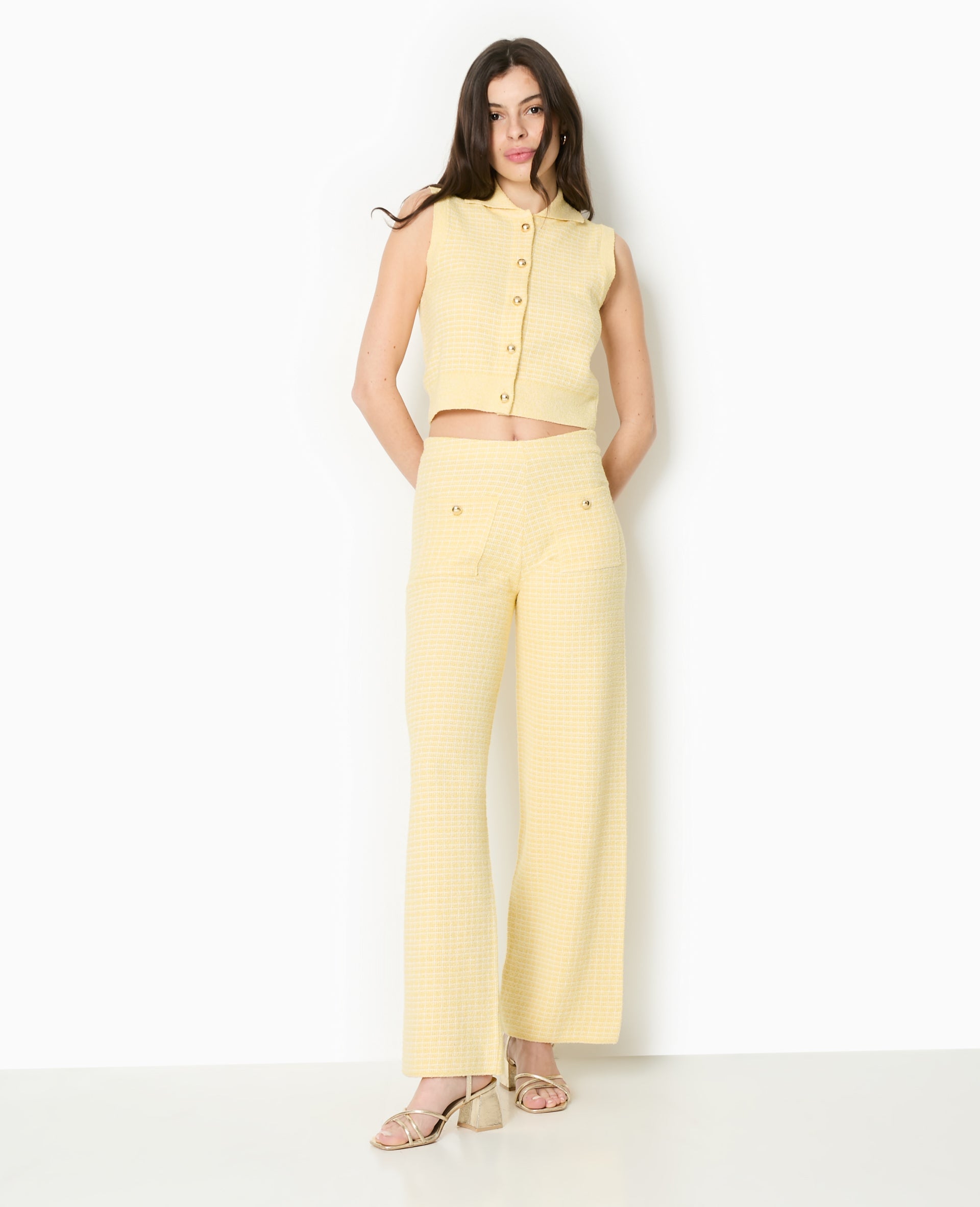 Pantalon en maille à carreaux