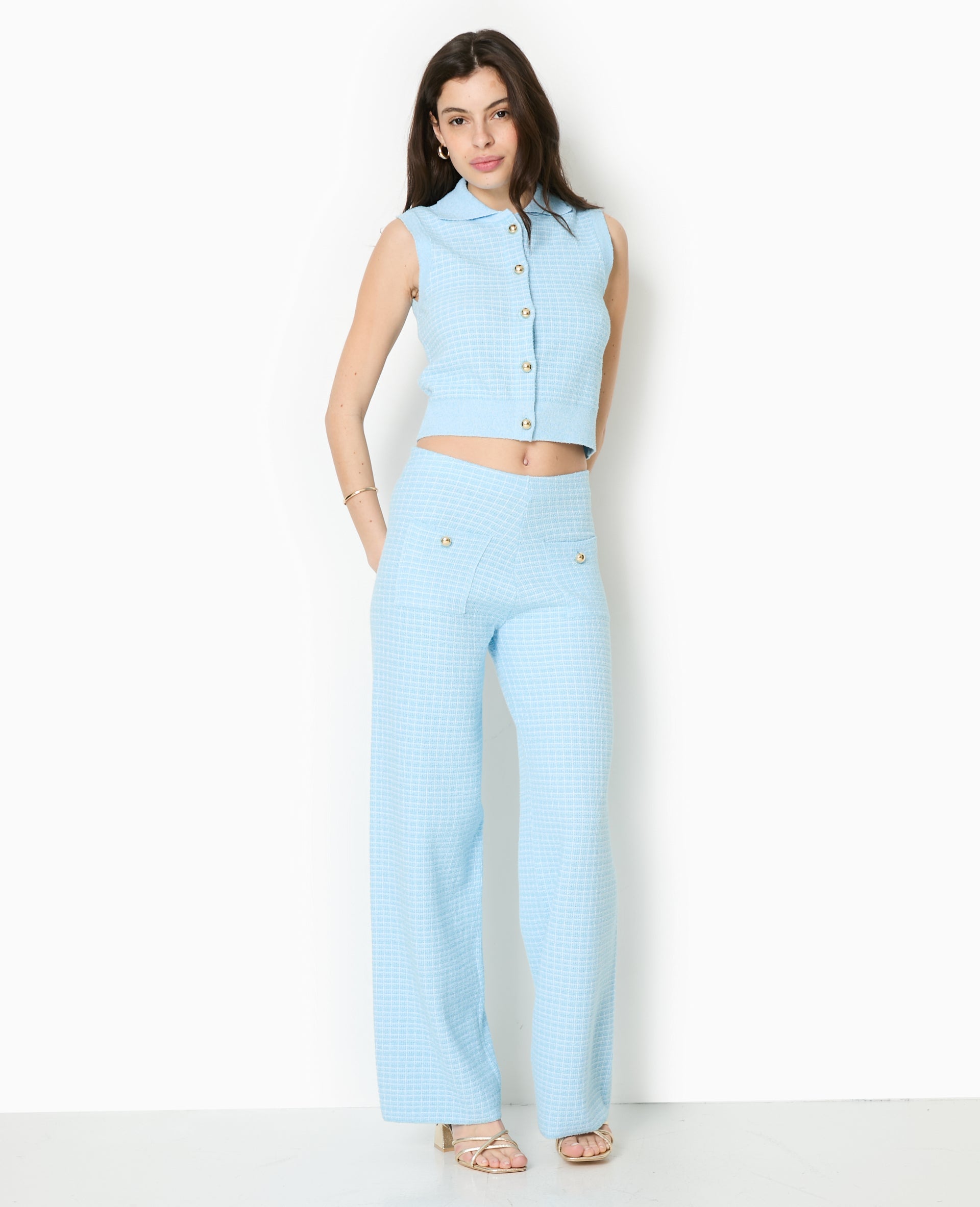 Pantalon en maille à carreaux