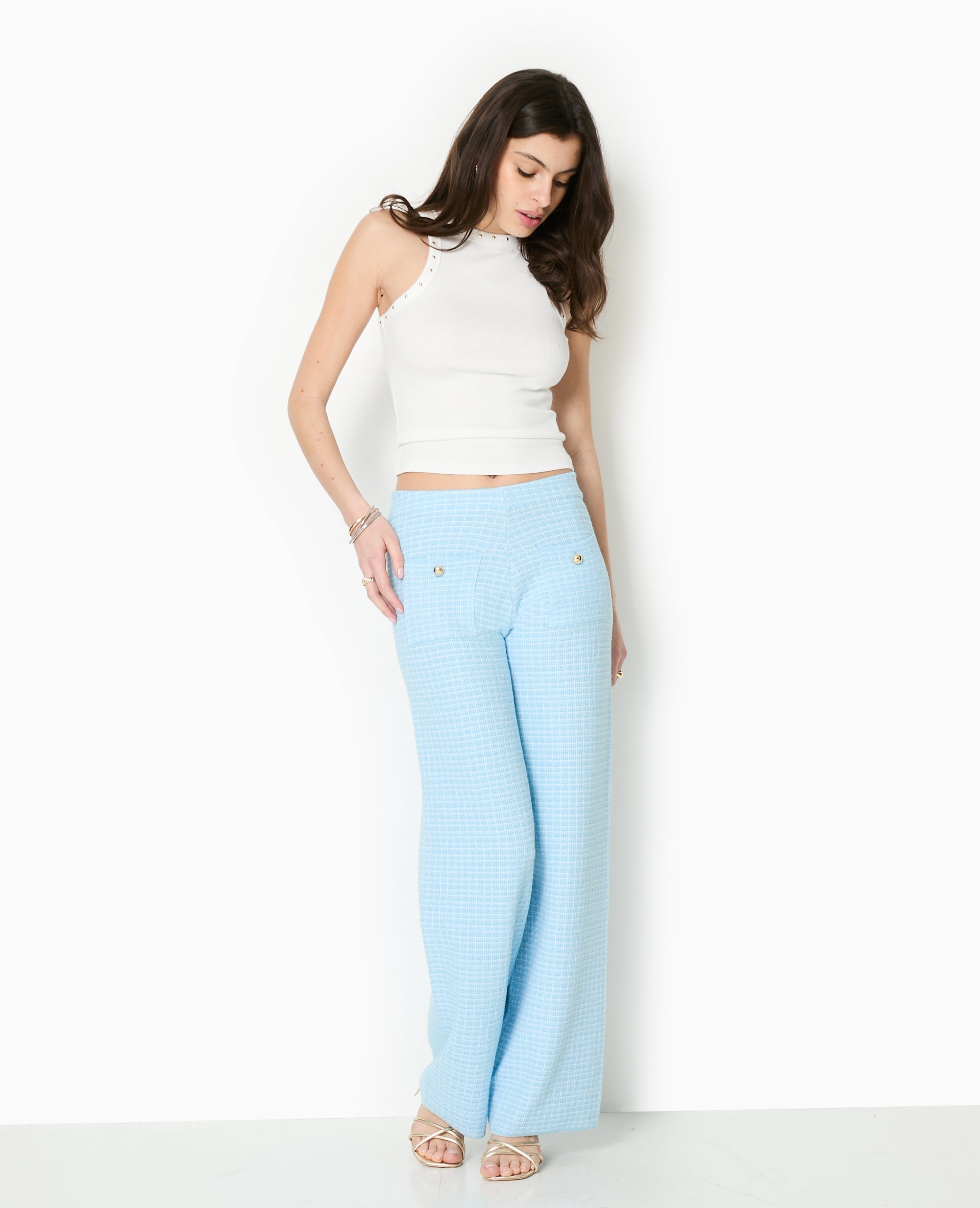 Pantalon en maille à carreaux