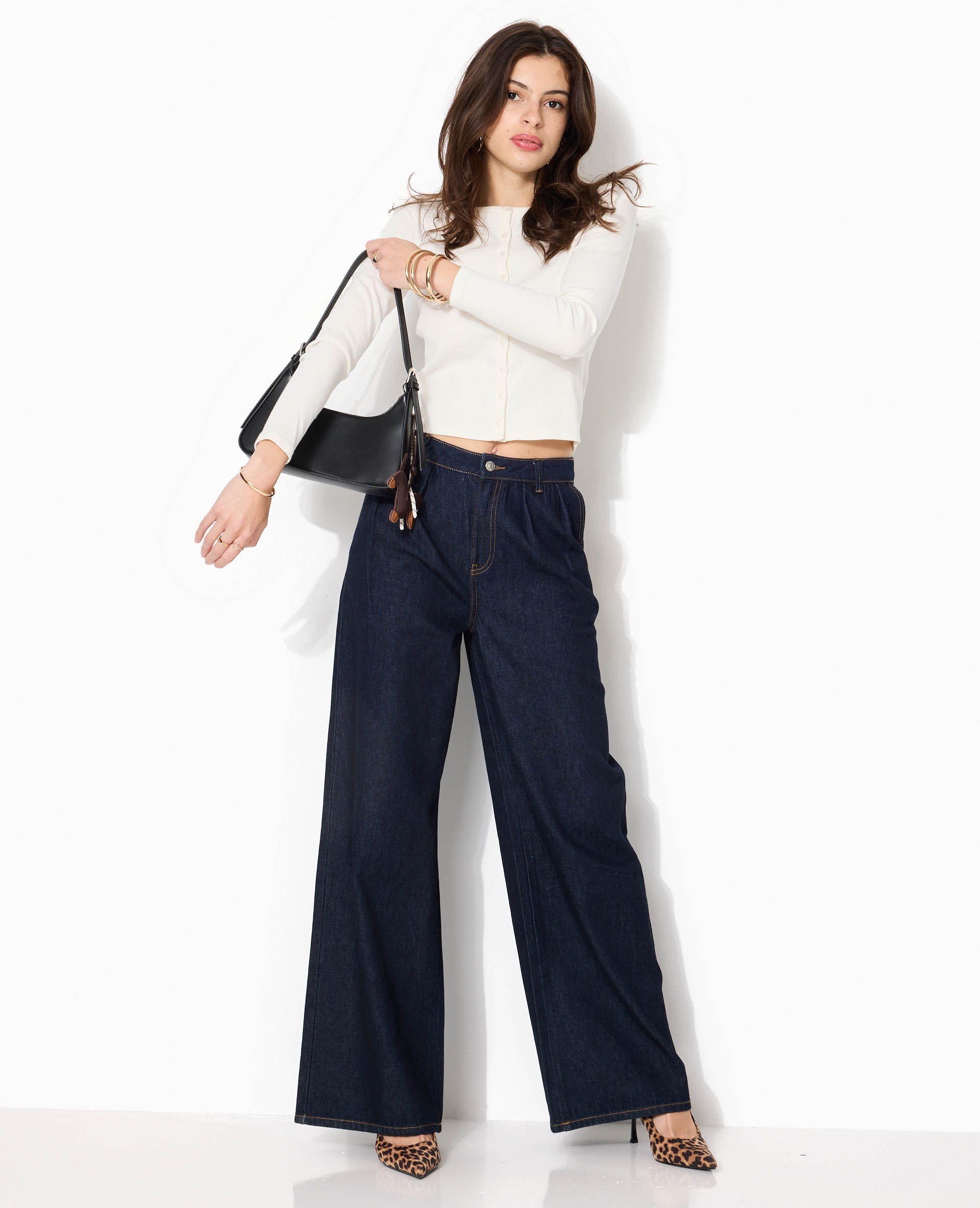 Jean wide taille haute avec pinces