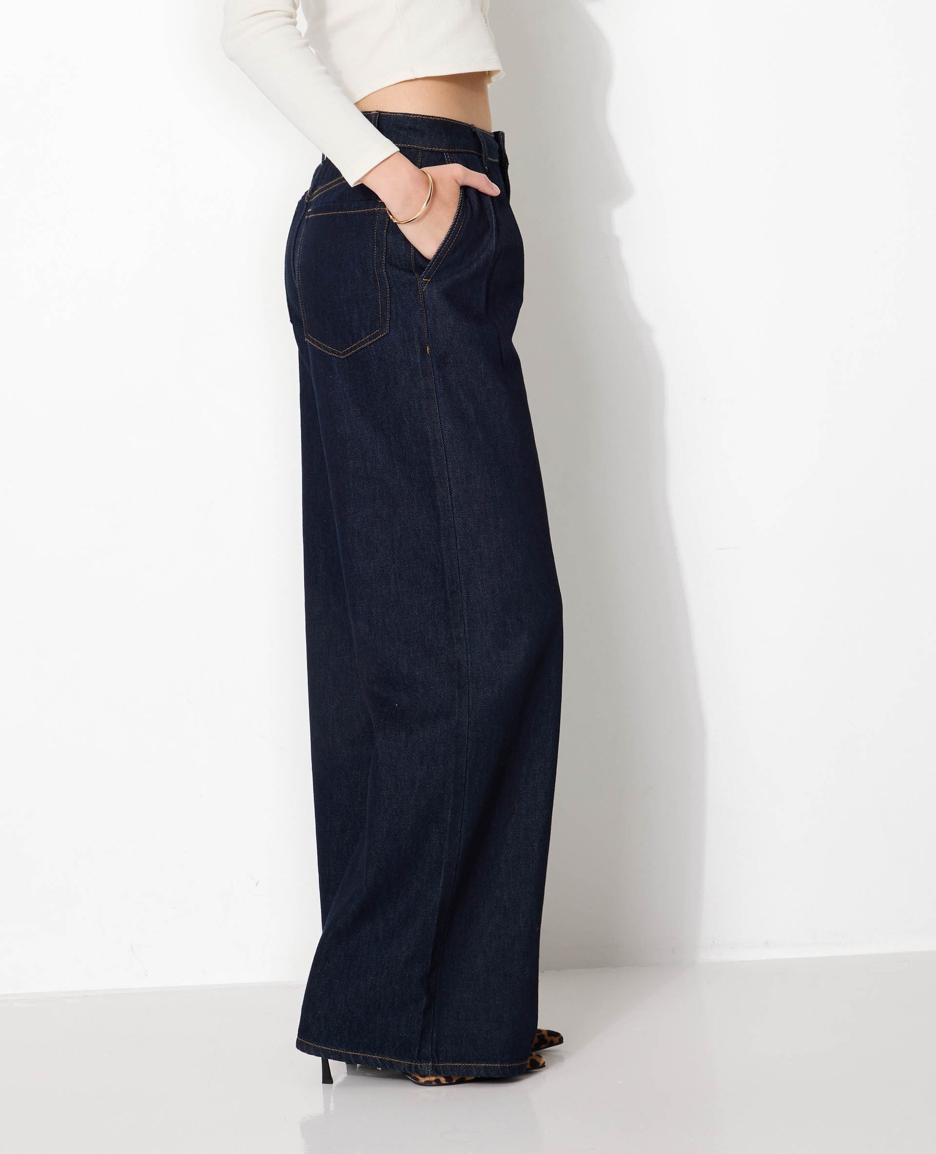 Jean wide taille haute avec pinces