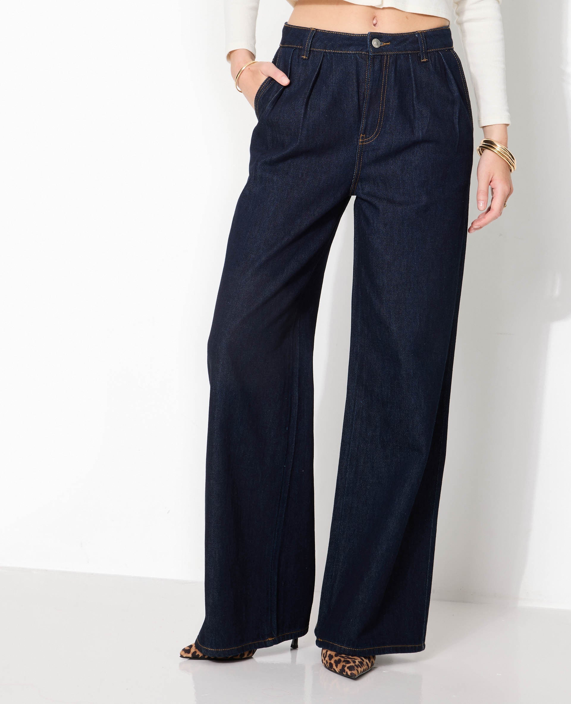 Jean wide taille haute avec pinces