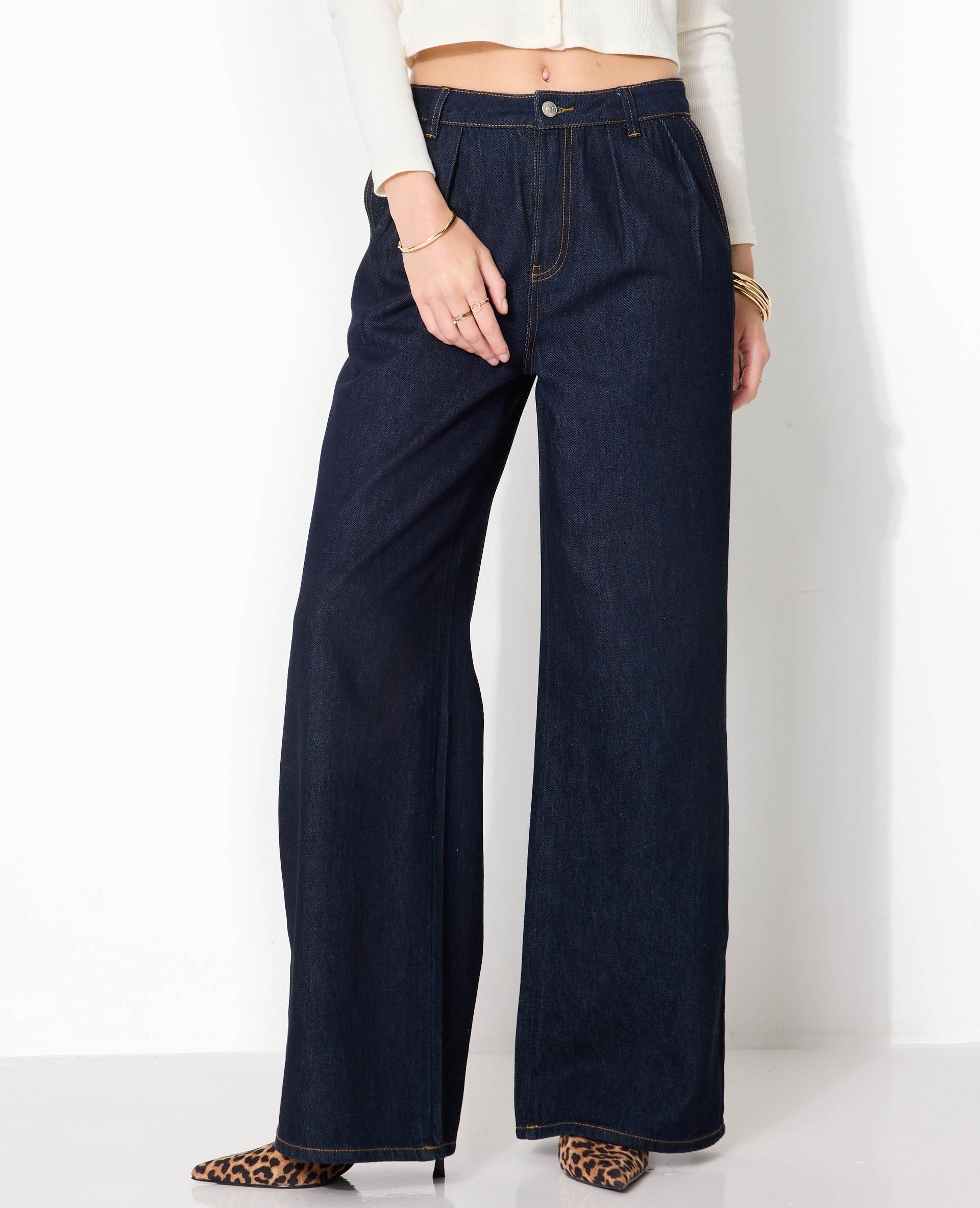 Jean wide taille haute avec pinces