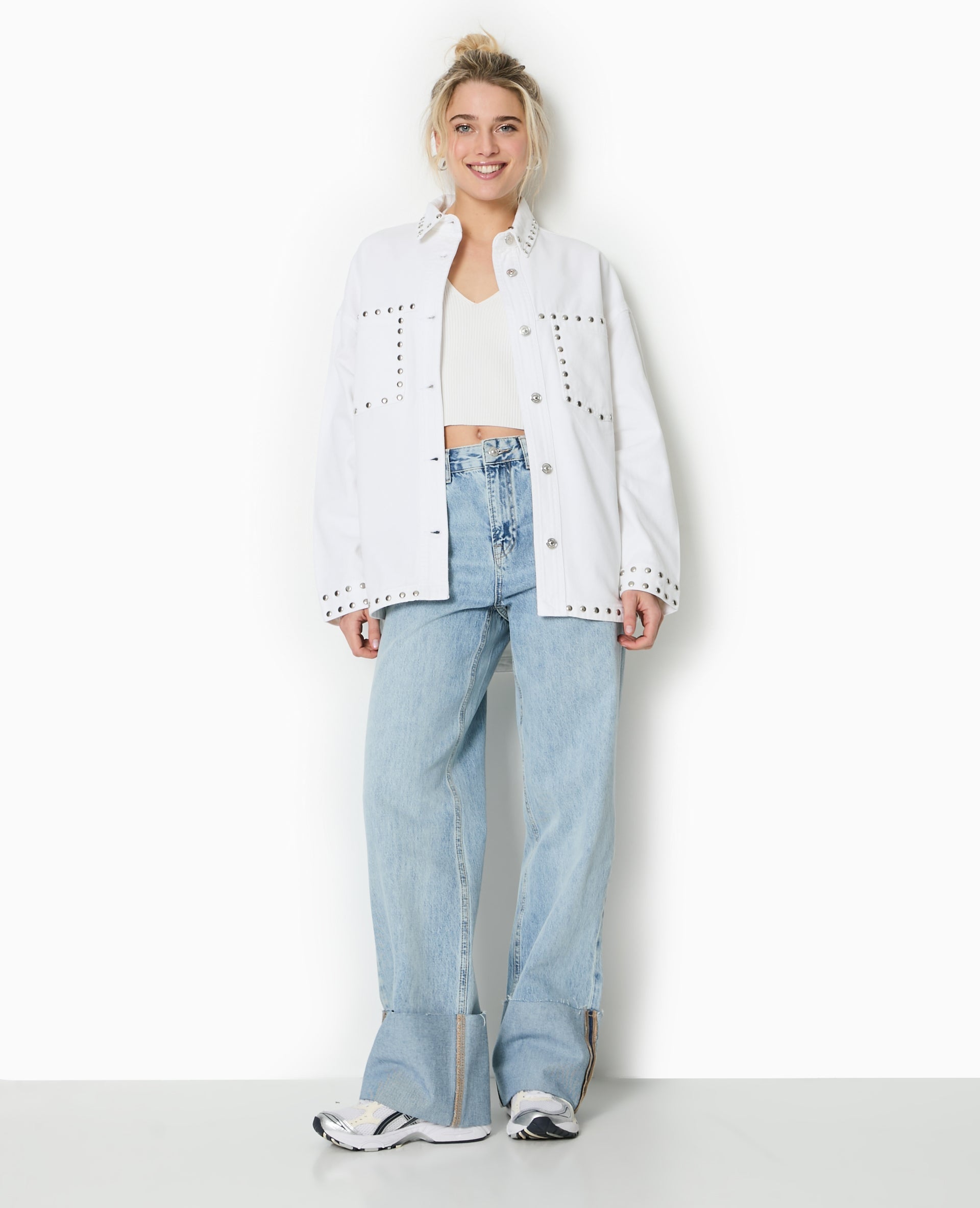 Jean droit taille regular avec revers cousus