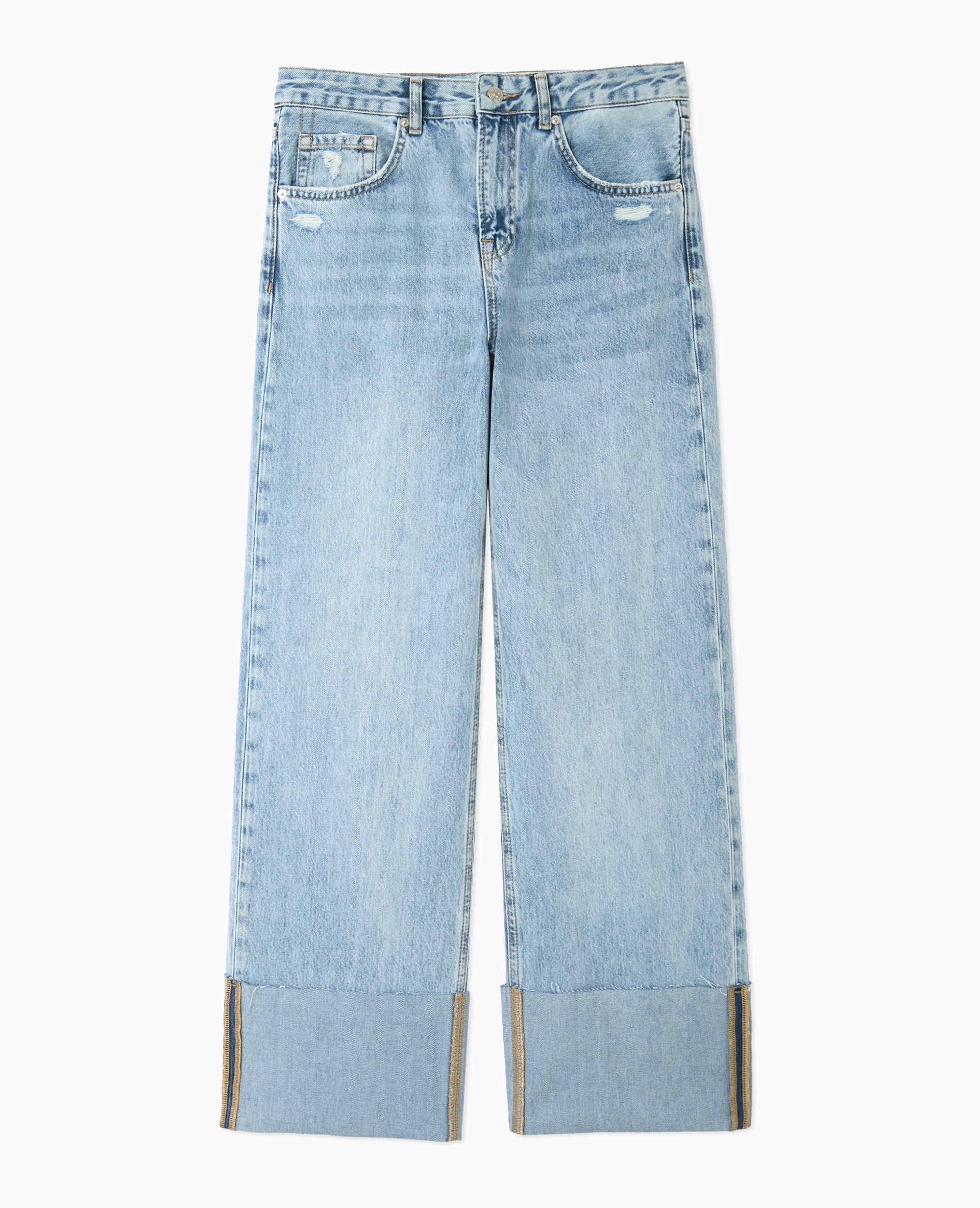 Jean droit taille regular avec revers cousus