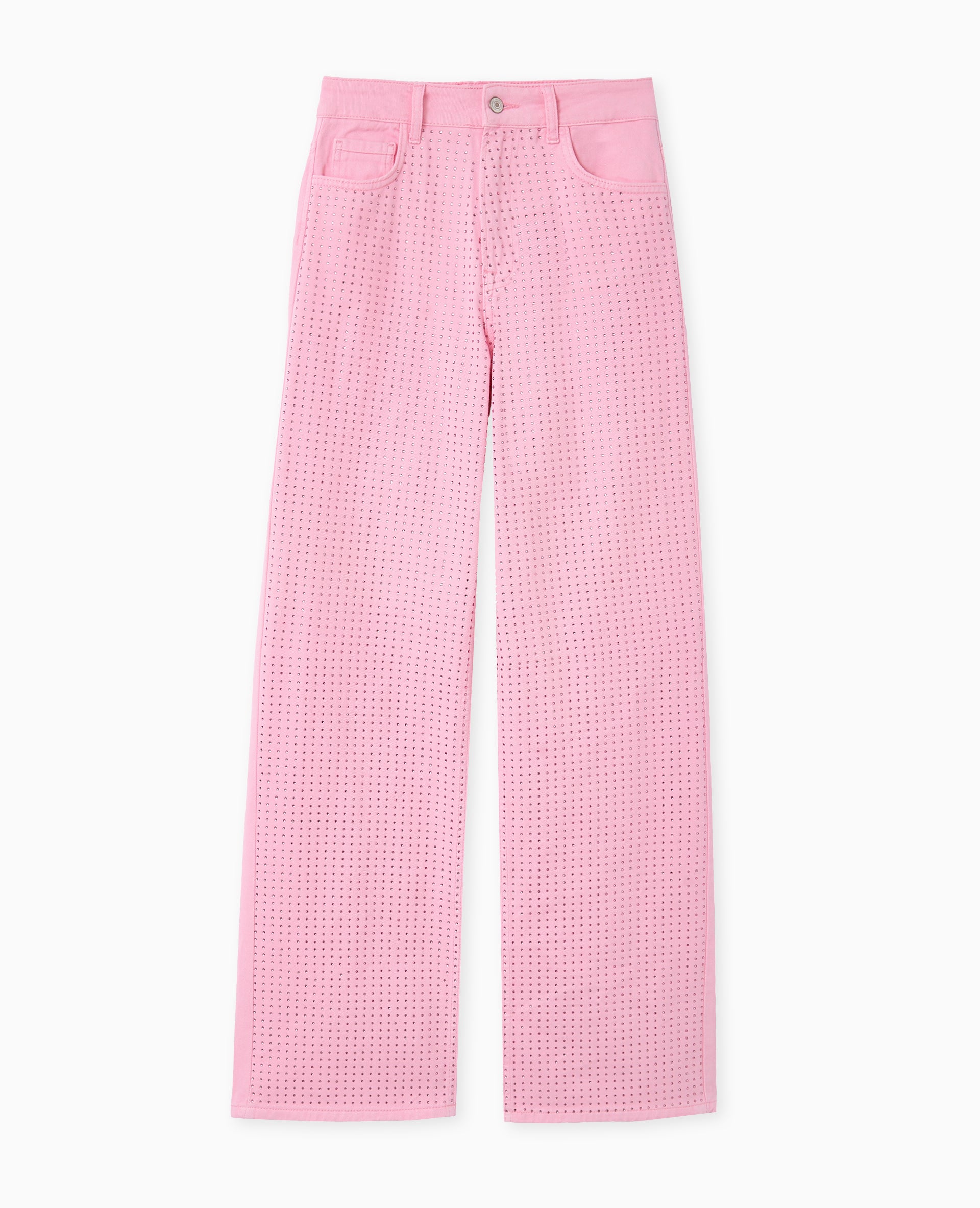 Jean droit taille haute avec strass devant