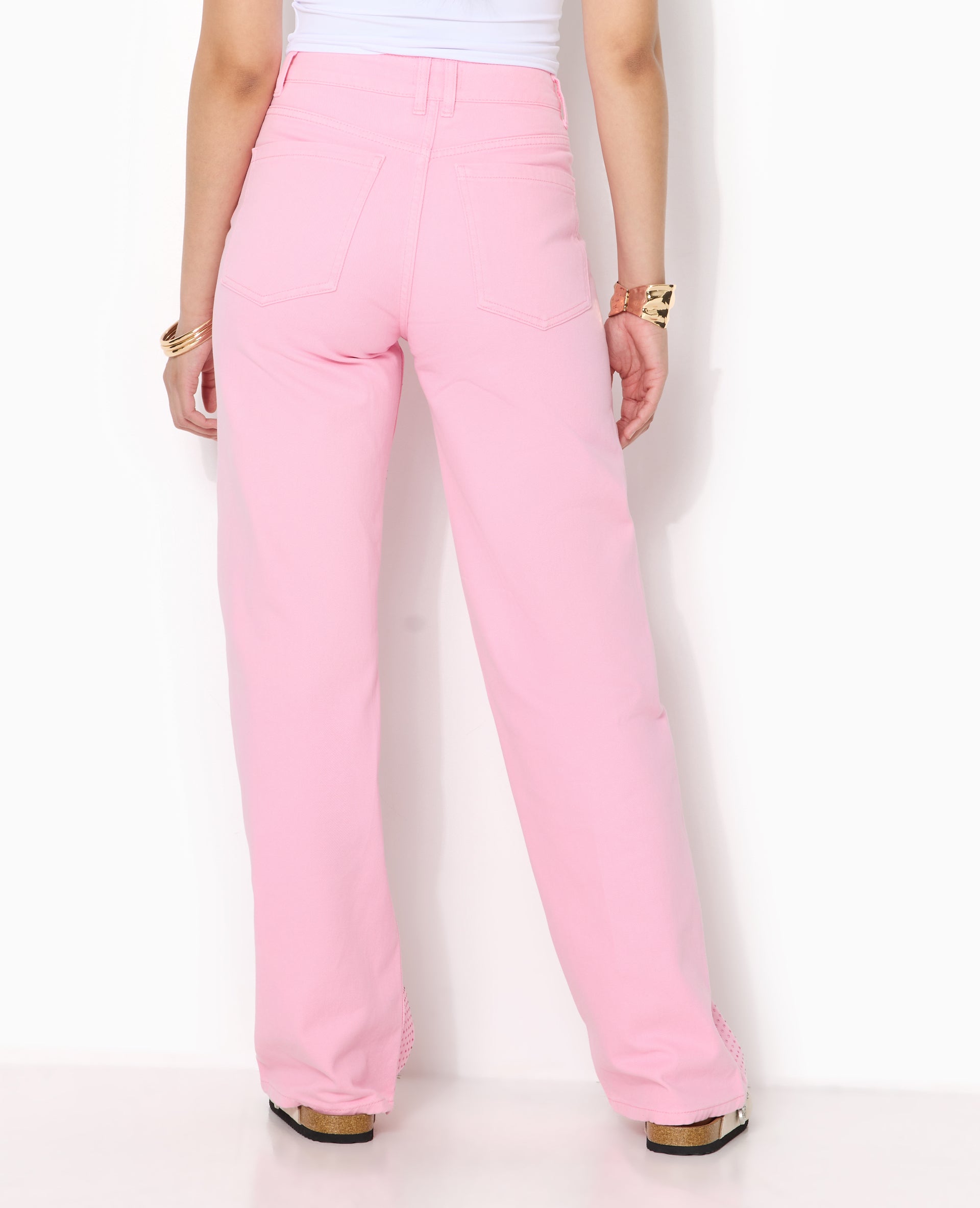 Jean droit taille haute avec strass devant