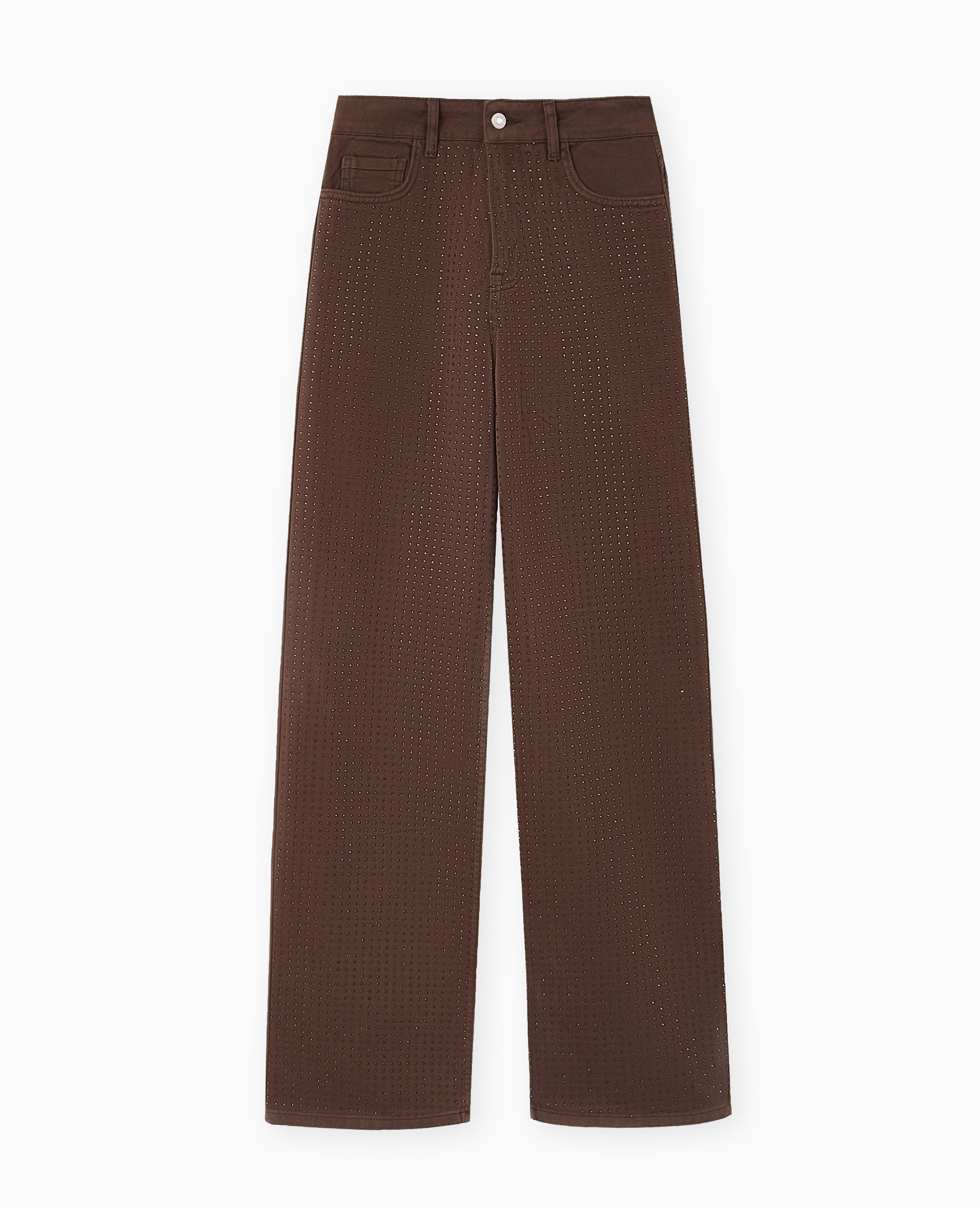 Jean droit taille haute avec strass devant