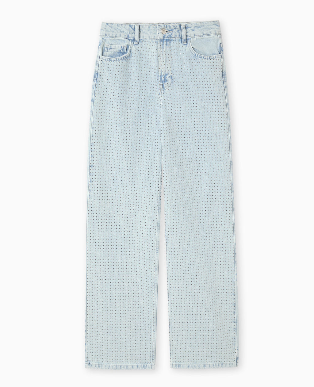 Jean straight taille haute avec strass devant