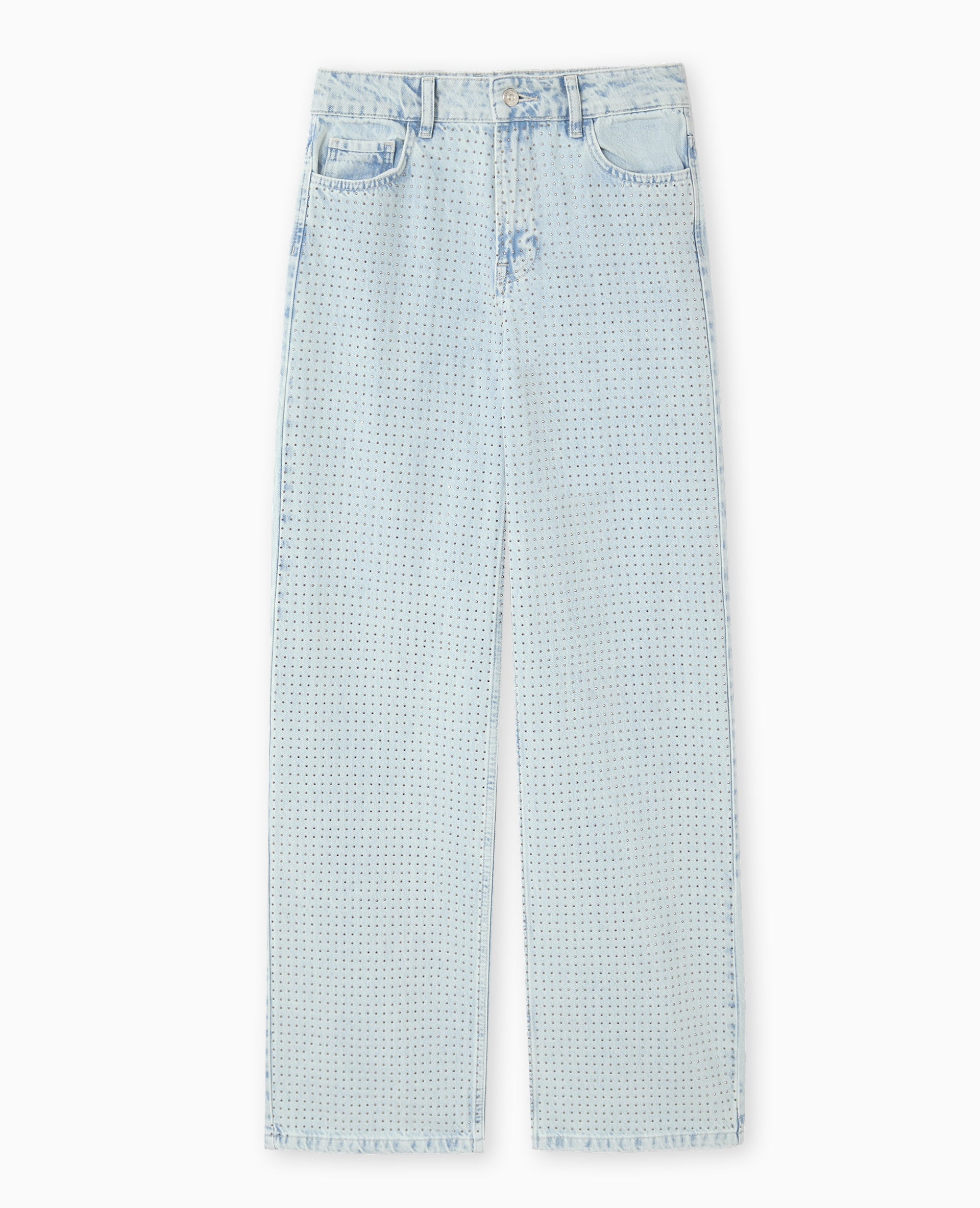 Jean straight taille haute avec strass devant