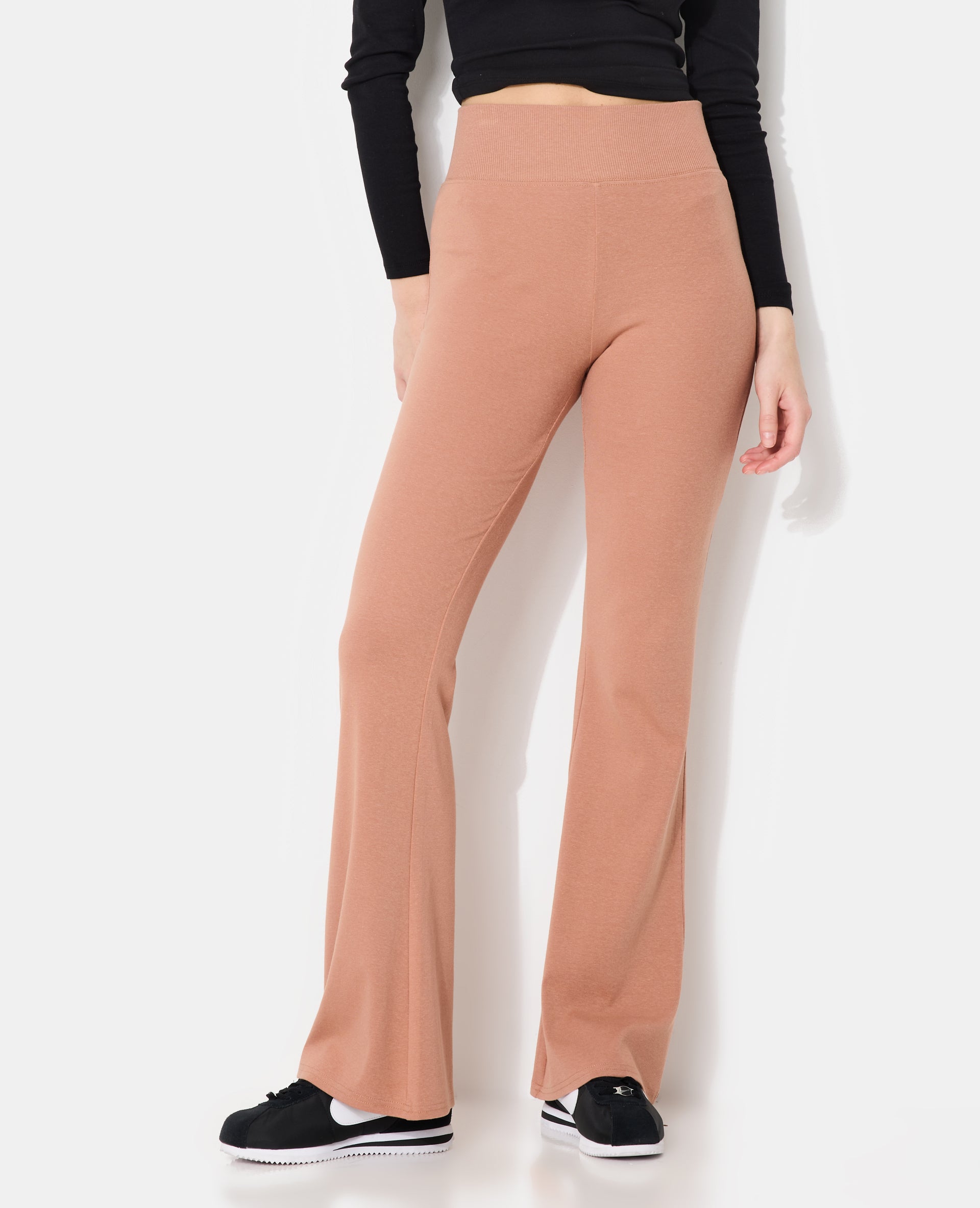 Pantalon flare en maille avec taille élastiquée