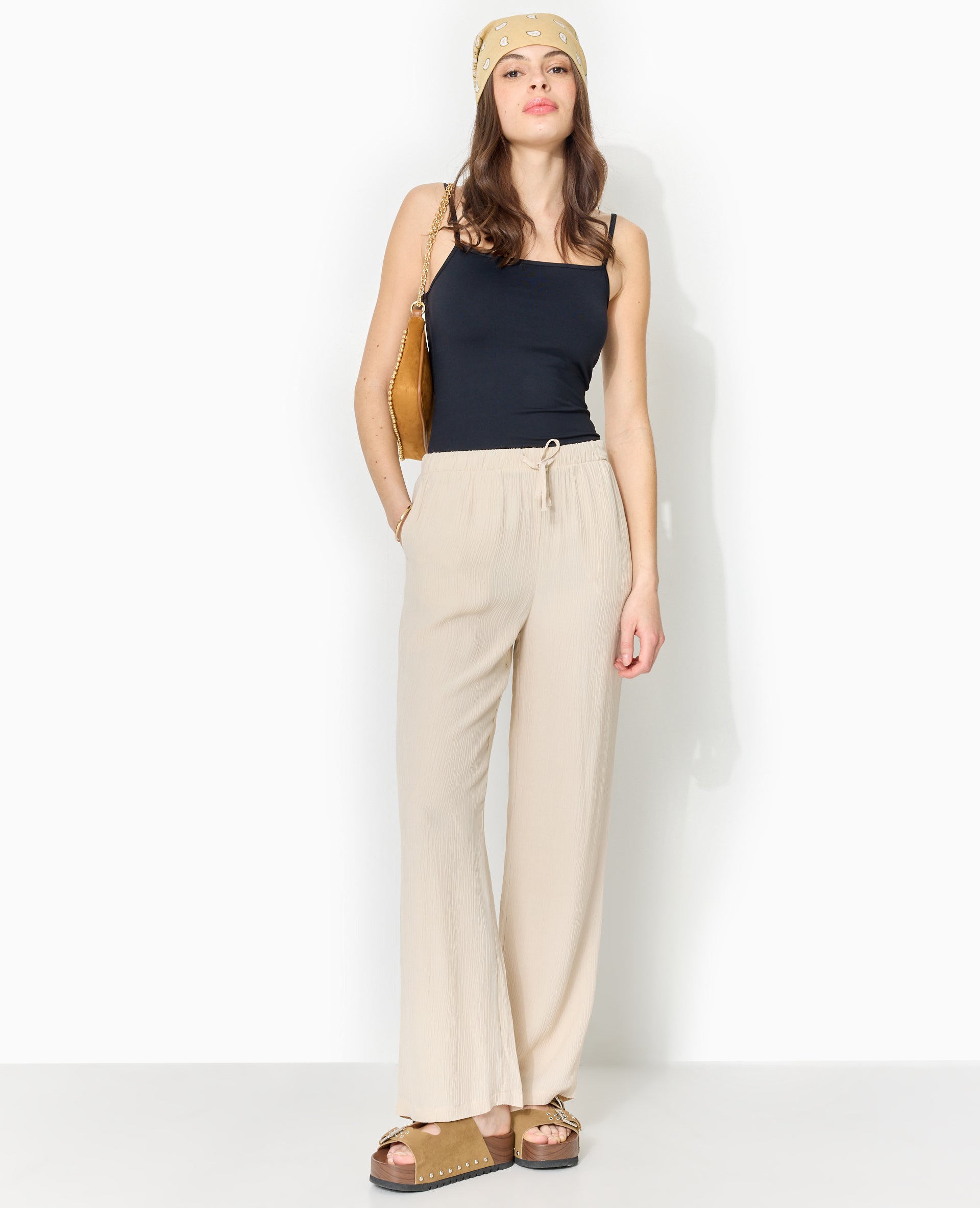 Pantalon palazzo aspect froissé taille élastiquée