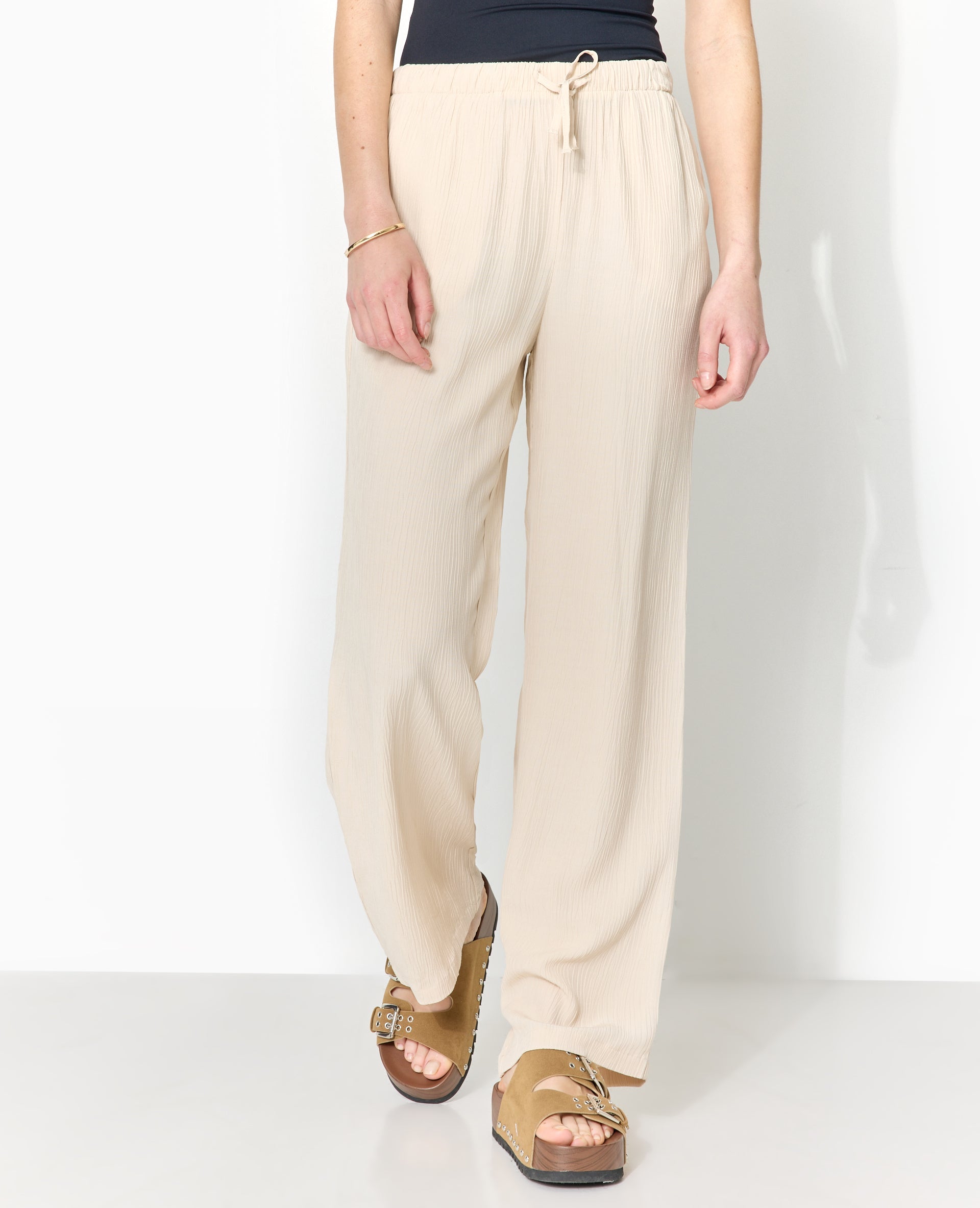 Pantalon palazzo aspect froissé taille élastiquée