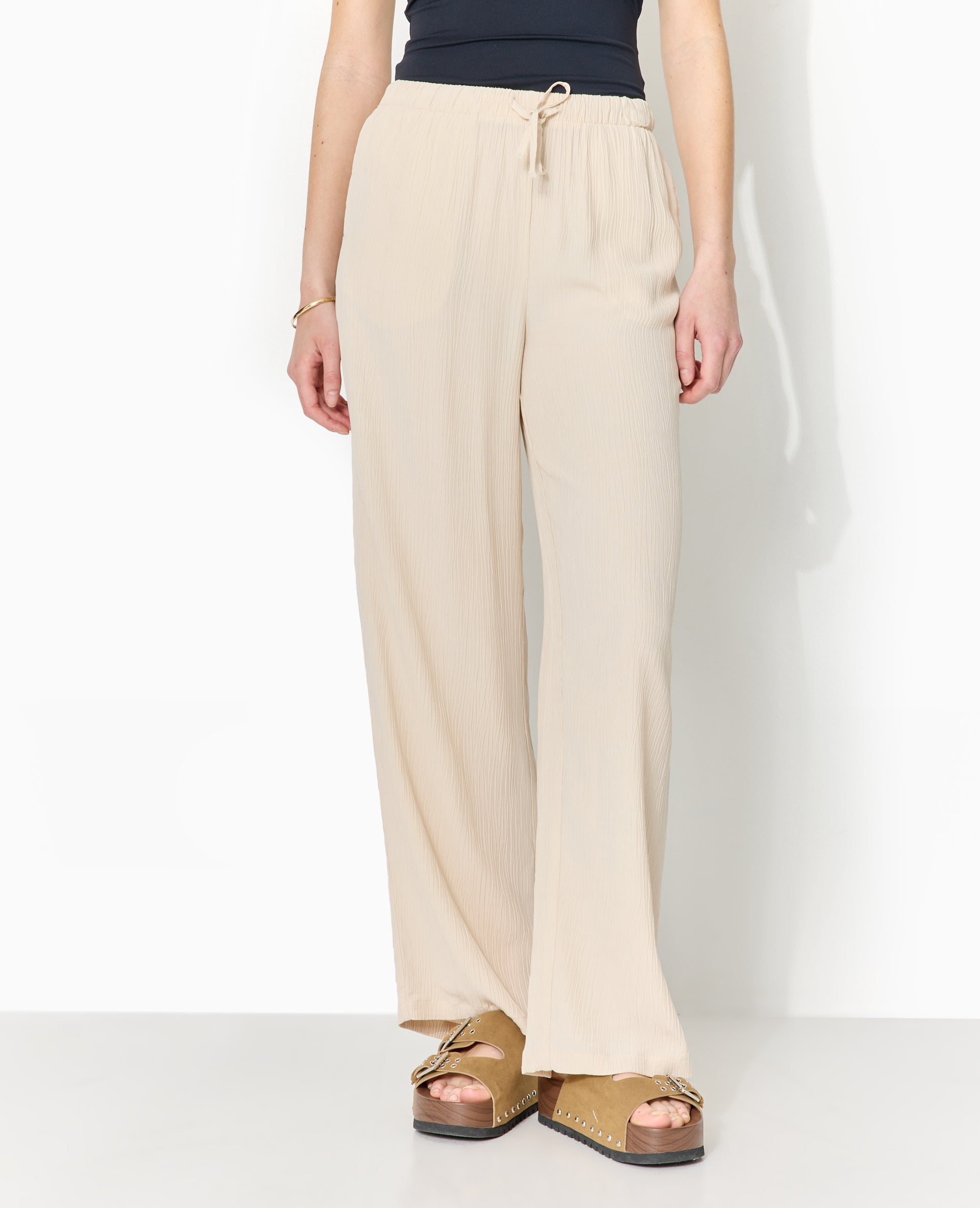 Pantalon palazzo aspect froissé taille élastiquée