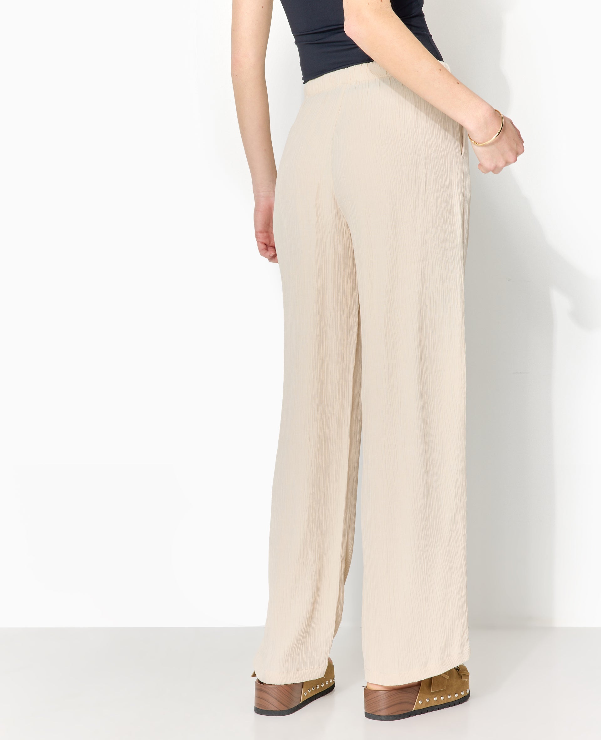 Pantalon palazzo aspect froissé taille élastiquée
