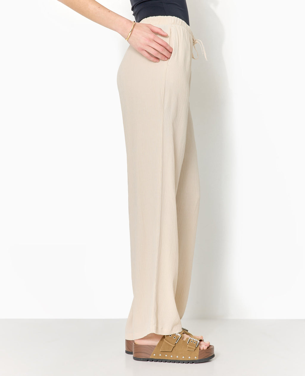Pantalon palazzo aspect froissé taille élastiquée