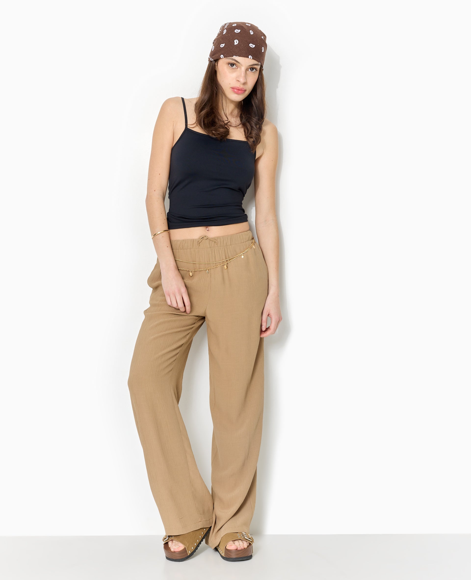 Pantalon palazzo aspect froissé taille élastiquée