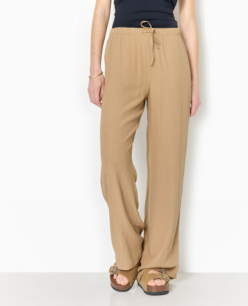 Pantalon palazzo aspect froissé taille élastiquée