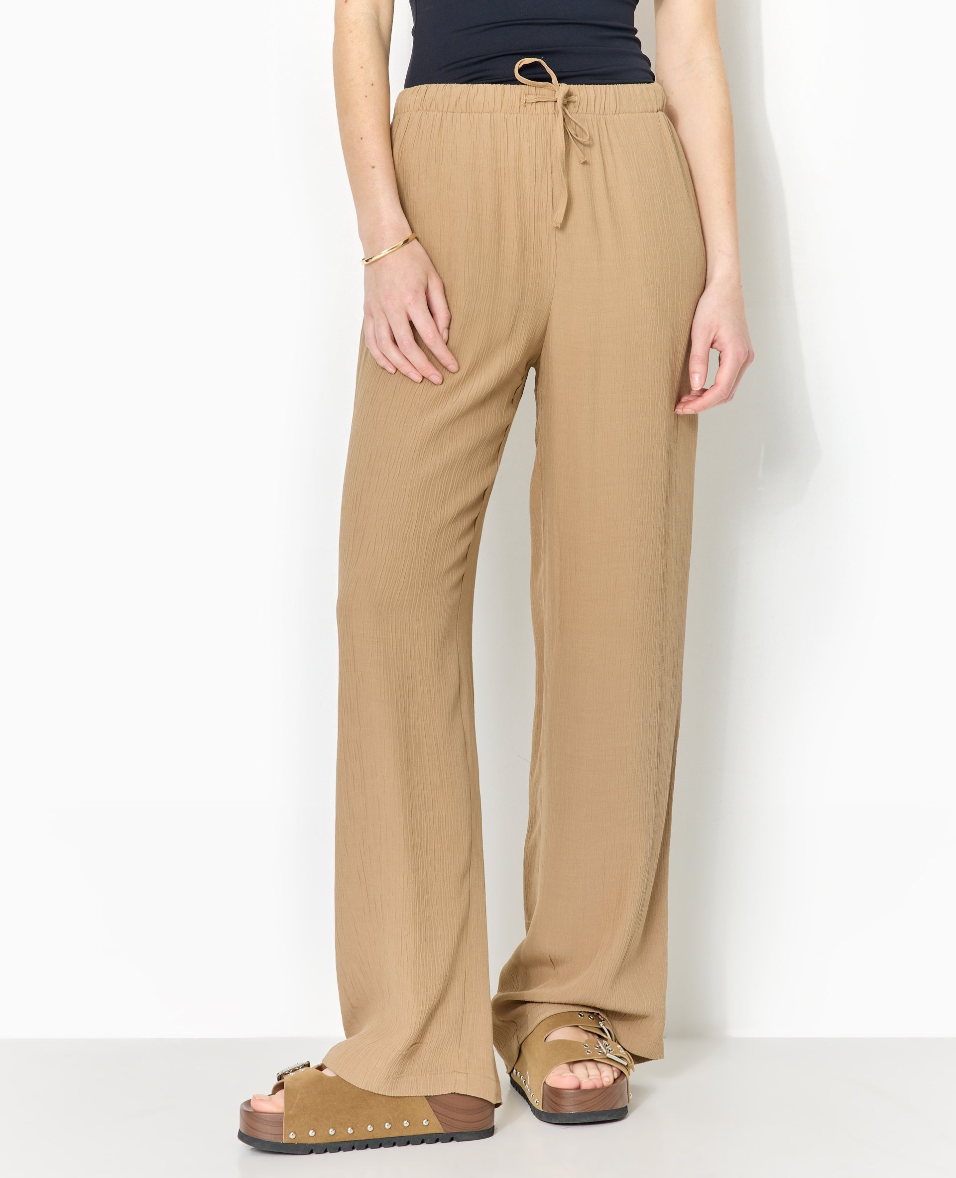 Pantalon palazzo aspect froissé taille élastiquée