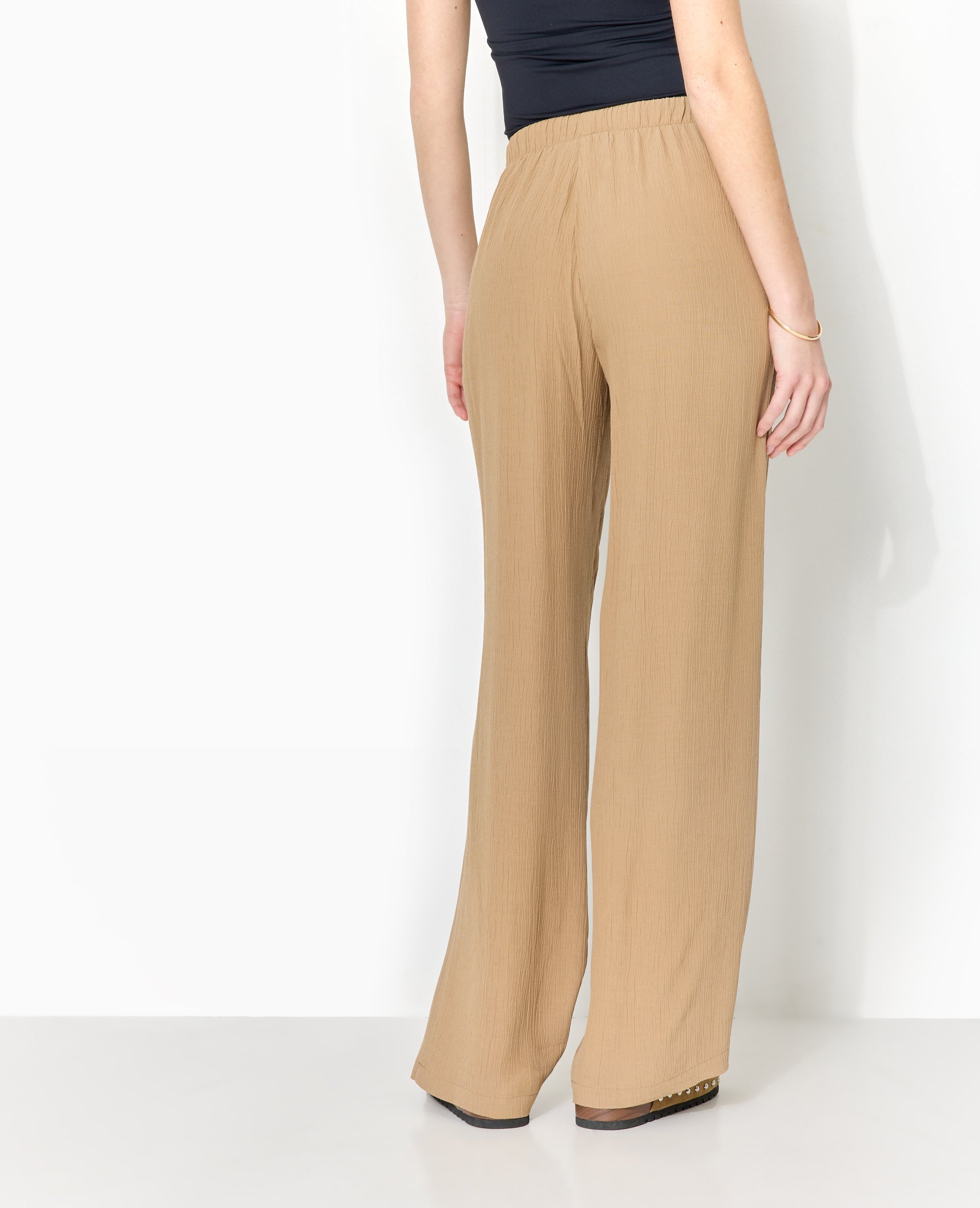Pantalon palazzo aspect froissé taille élastiquée
