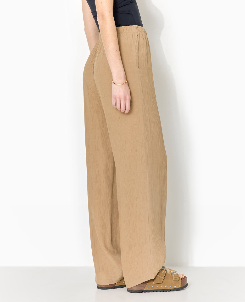 Pantalon palazzo aspect froissé taille élastiquée