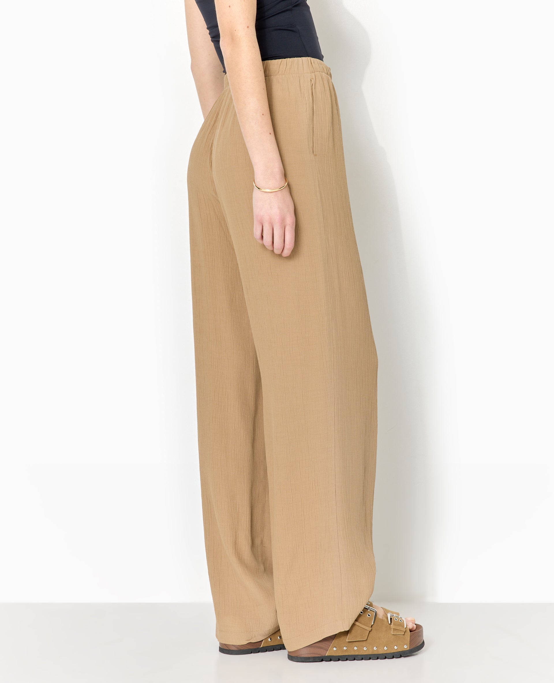 Pantalon palazzo aspect froissé taille élastiquée