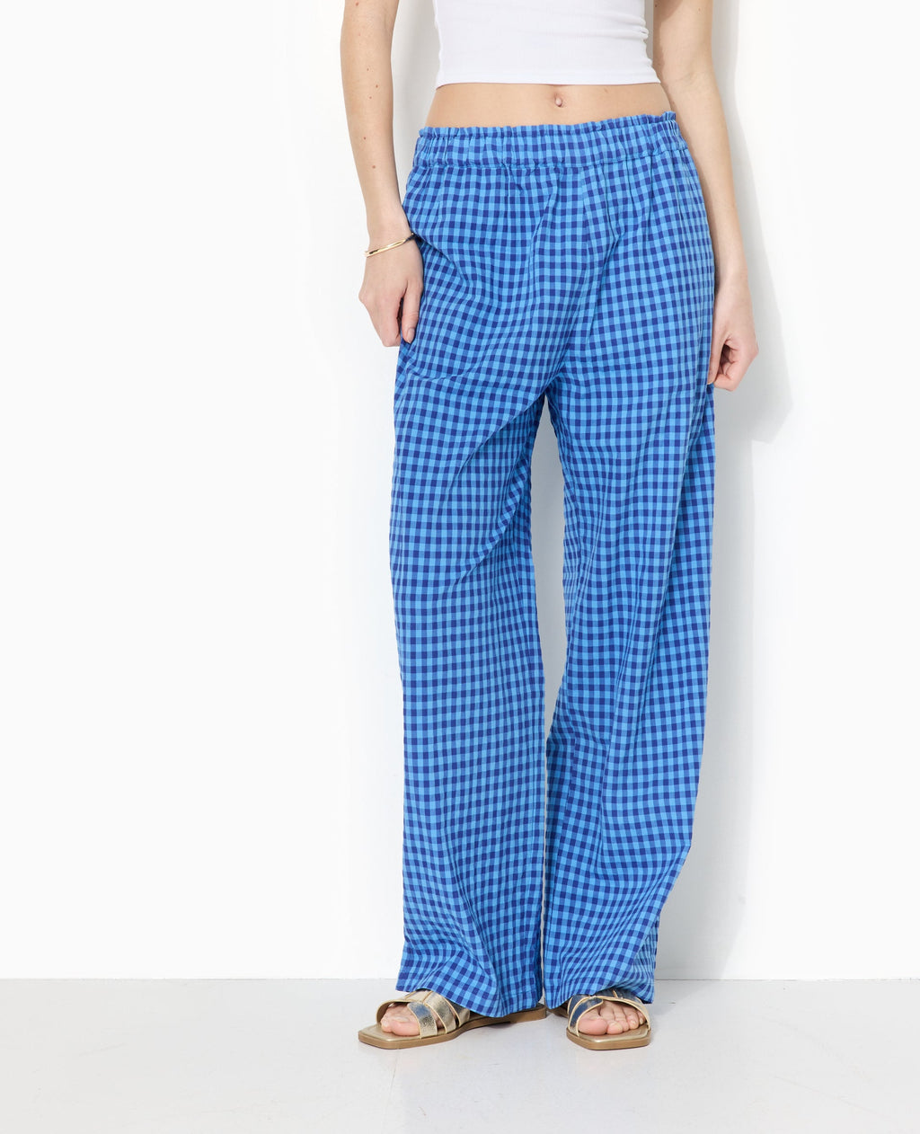 Pantalon large motif vichy