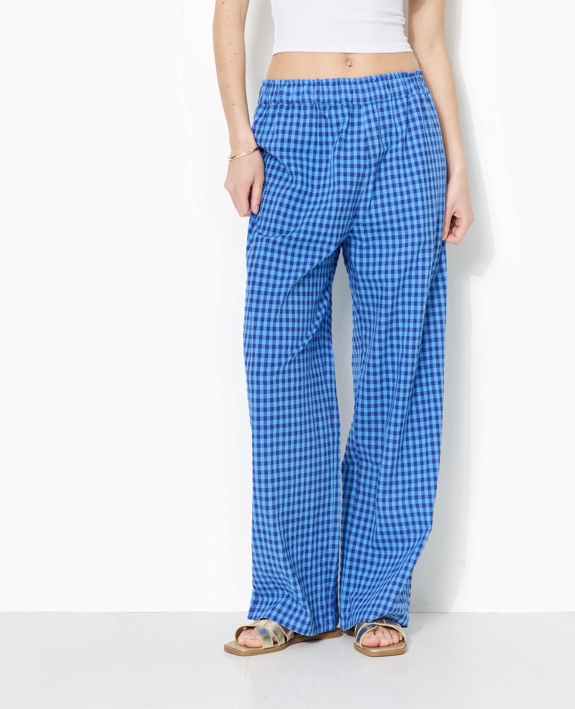 Pantalon large motif vichy