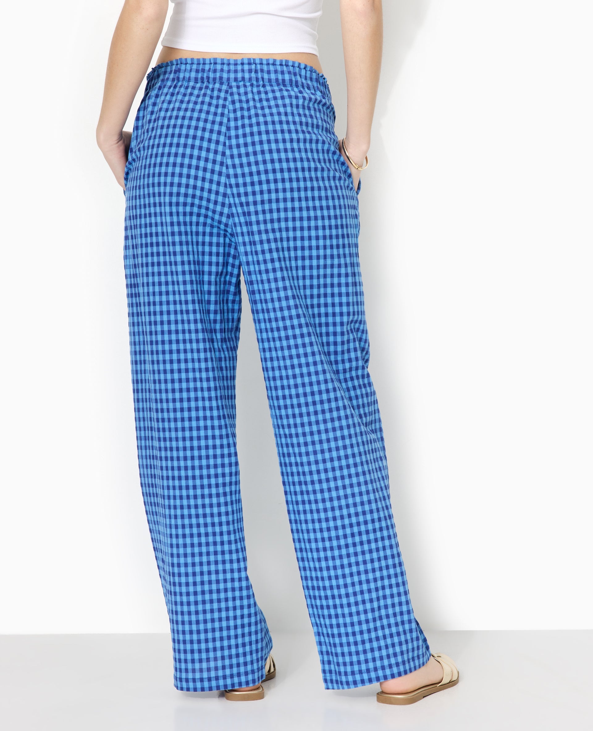 Pantalon large motif vichy