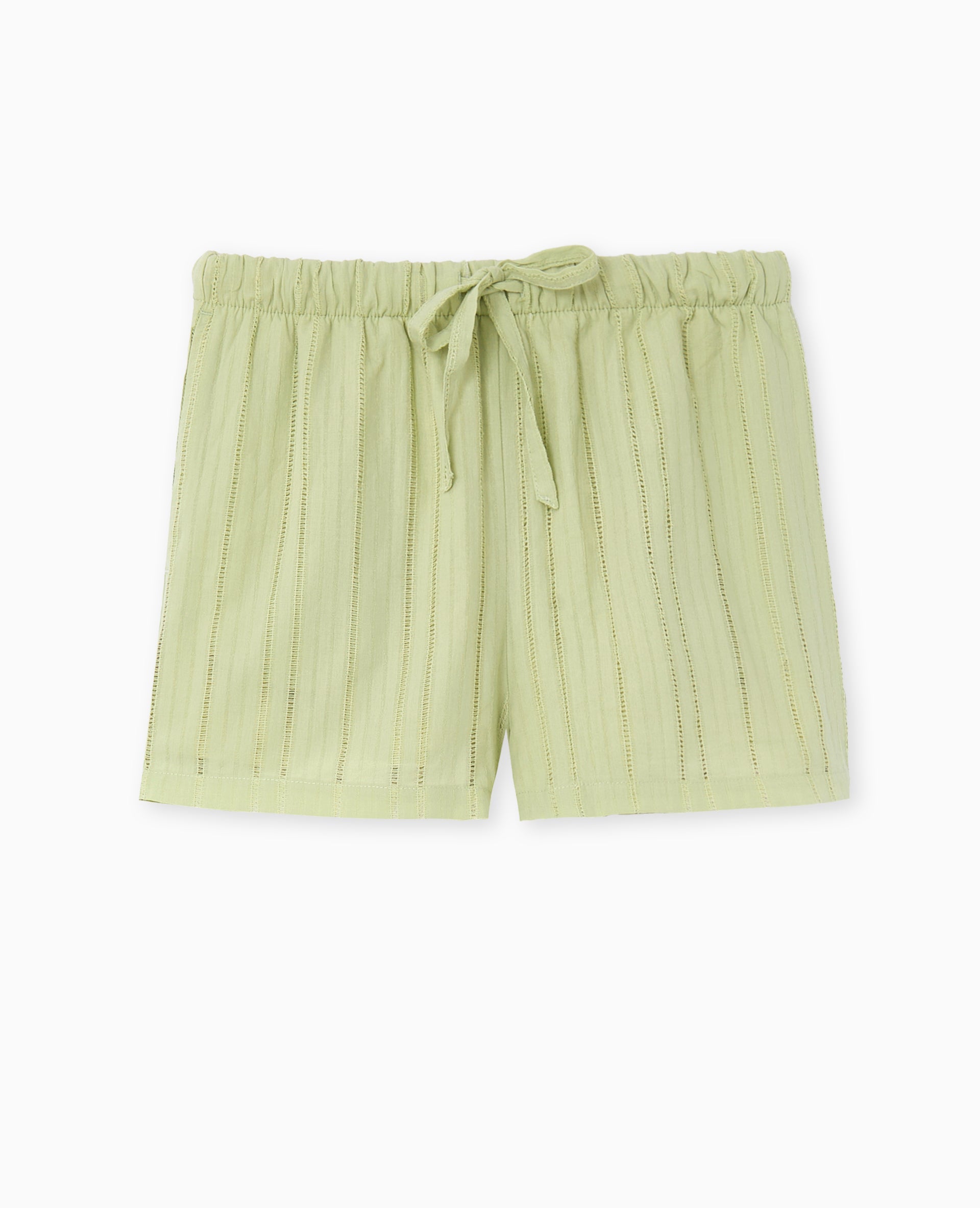 Short taille élastiquée en tissu ajouré effet rayé