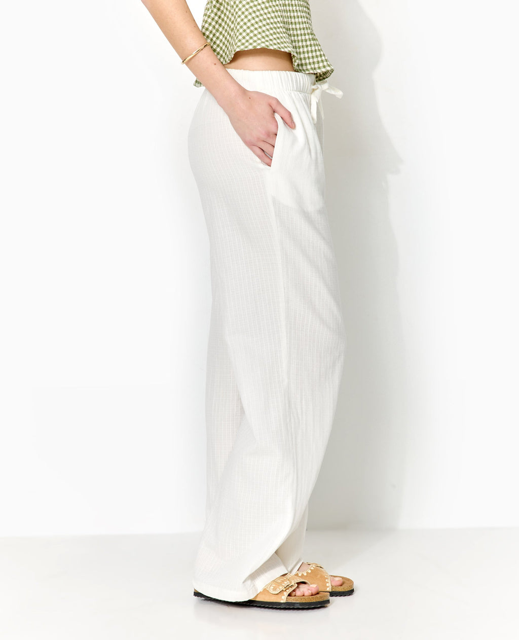 Pantalon droit en tissu effet quadrillé
