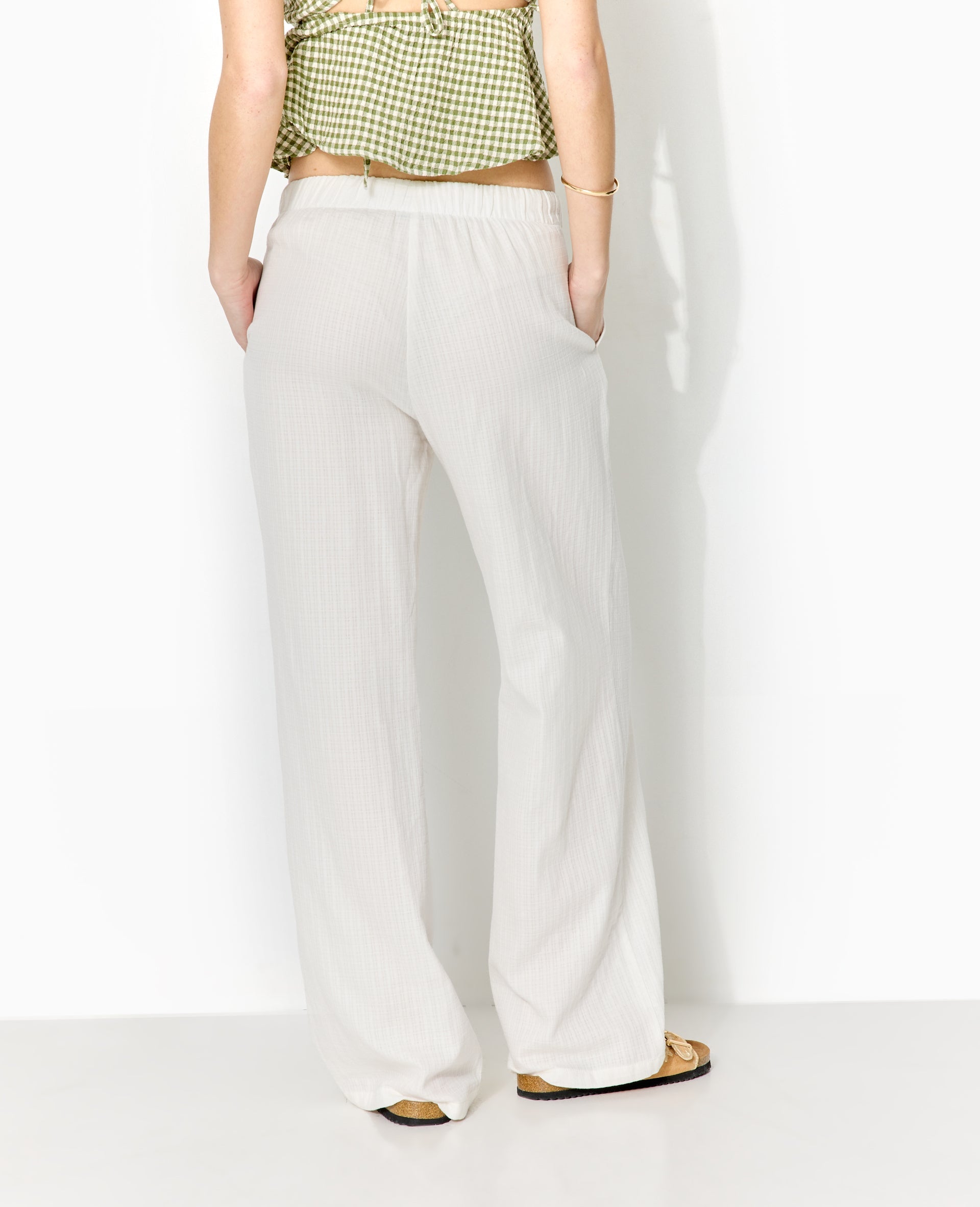 Pantalon droit en tissu effet quadrillé