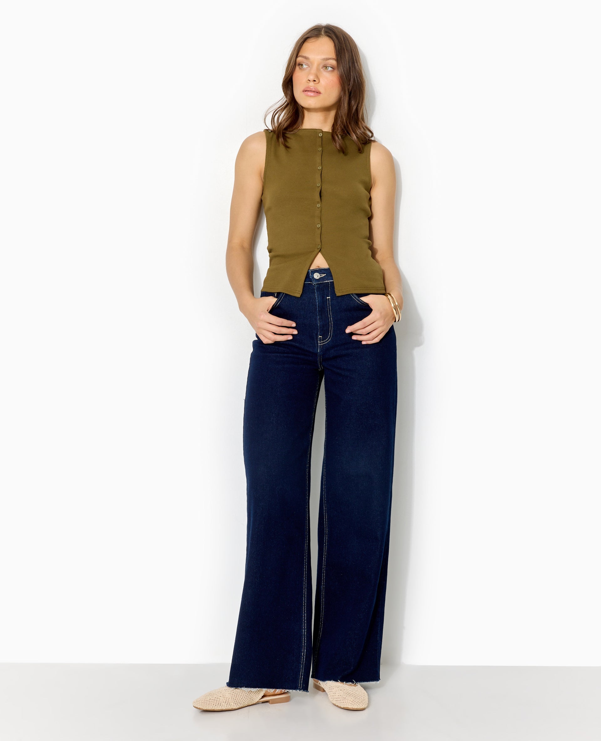 J71-1 / Jean wide taille haute bas coupés