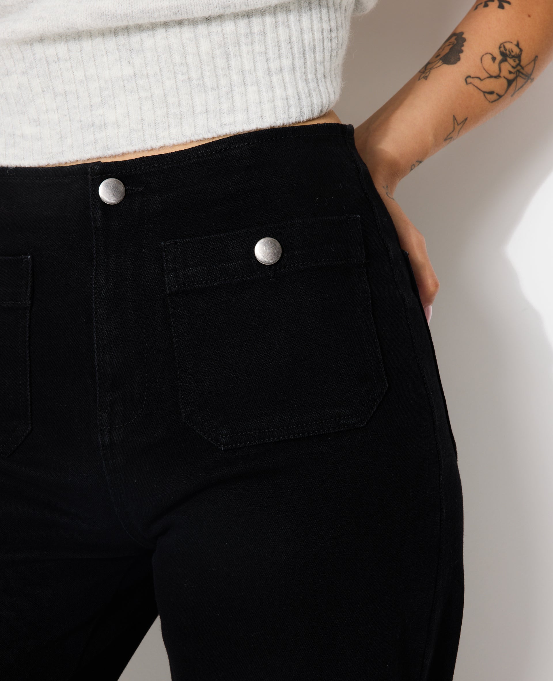 Jean wide taille haute avec poches devant