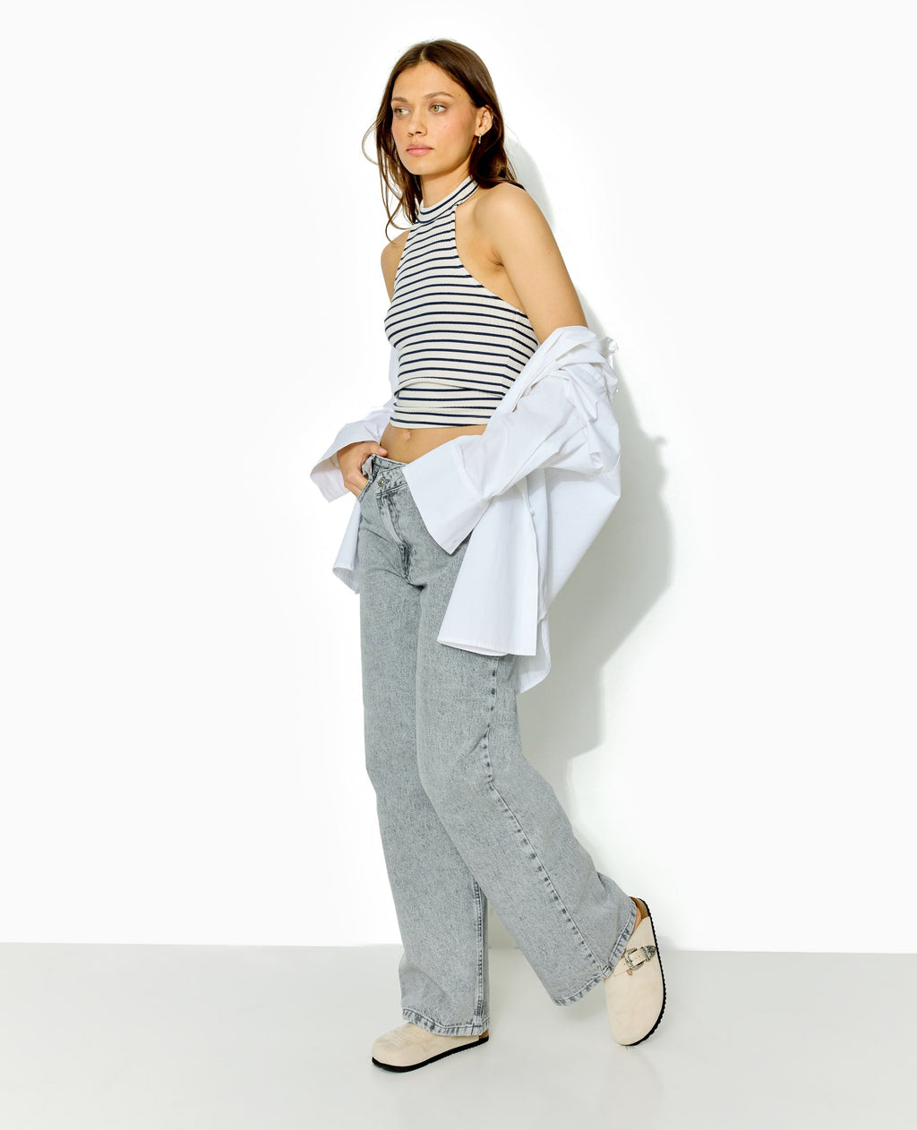Jean wide taille croisée