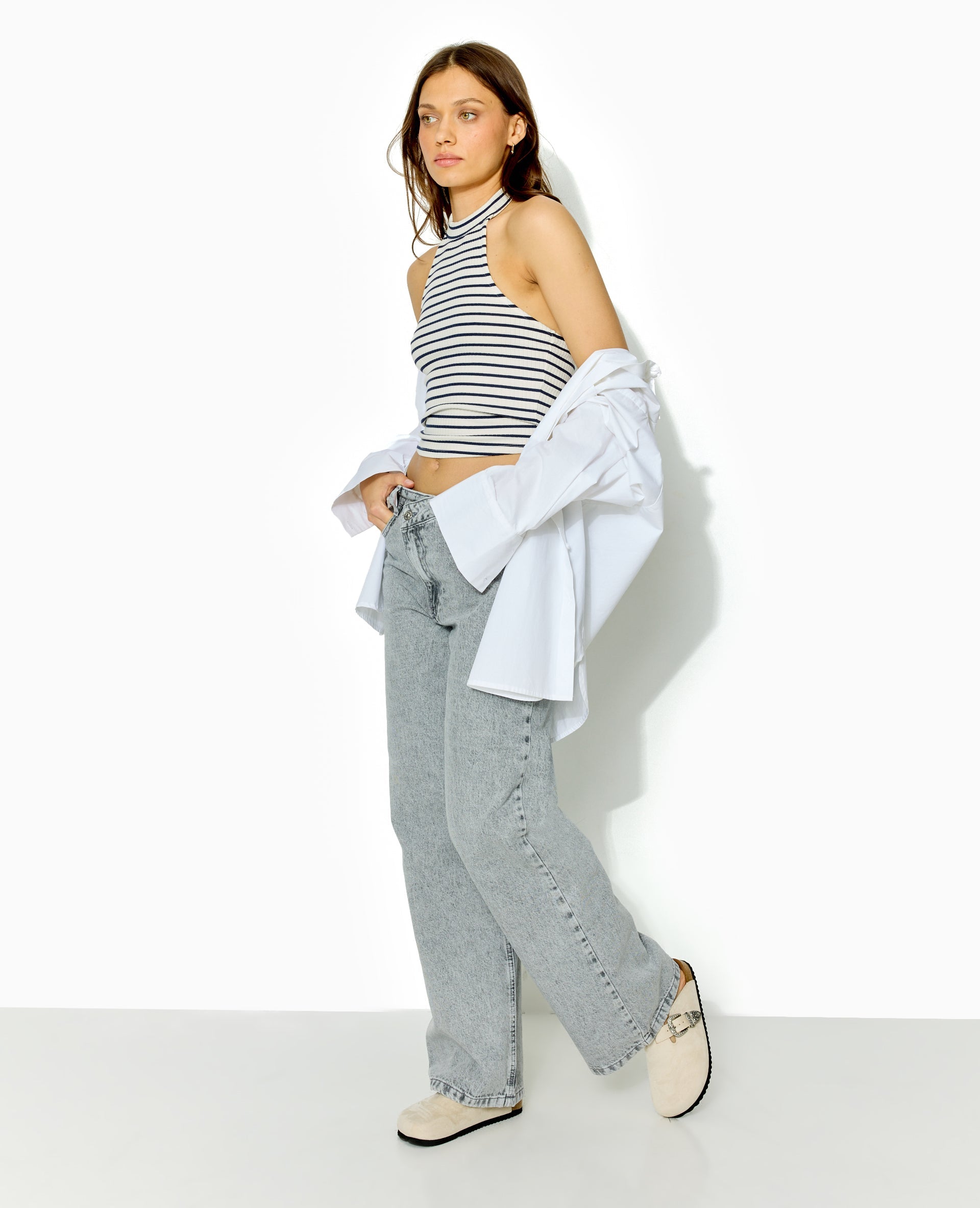 Jean wide taille croisée