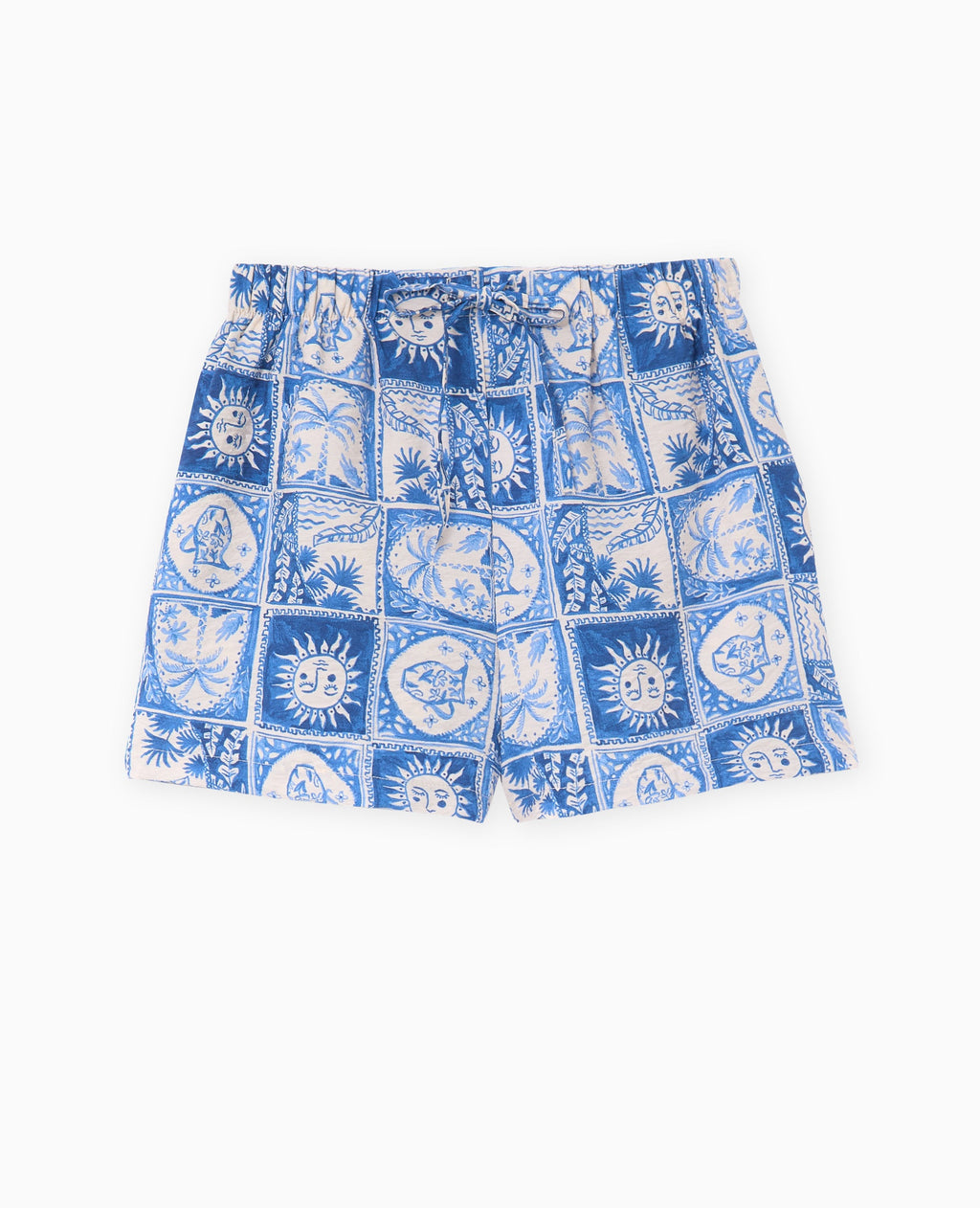 Short taille élastiquée motifs soleils et palmiers