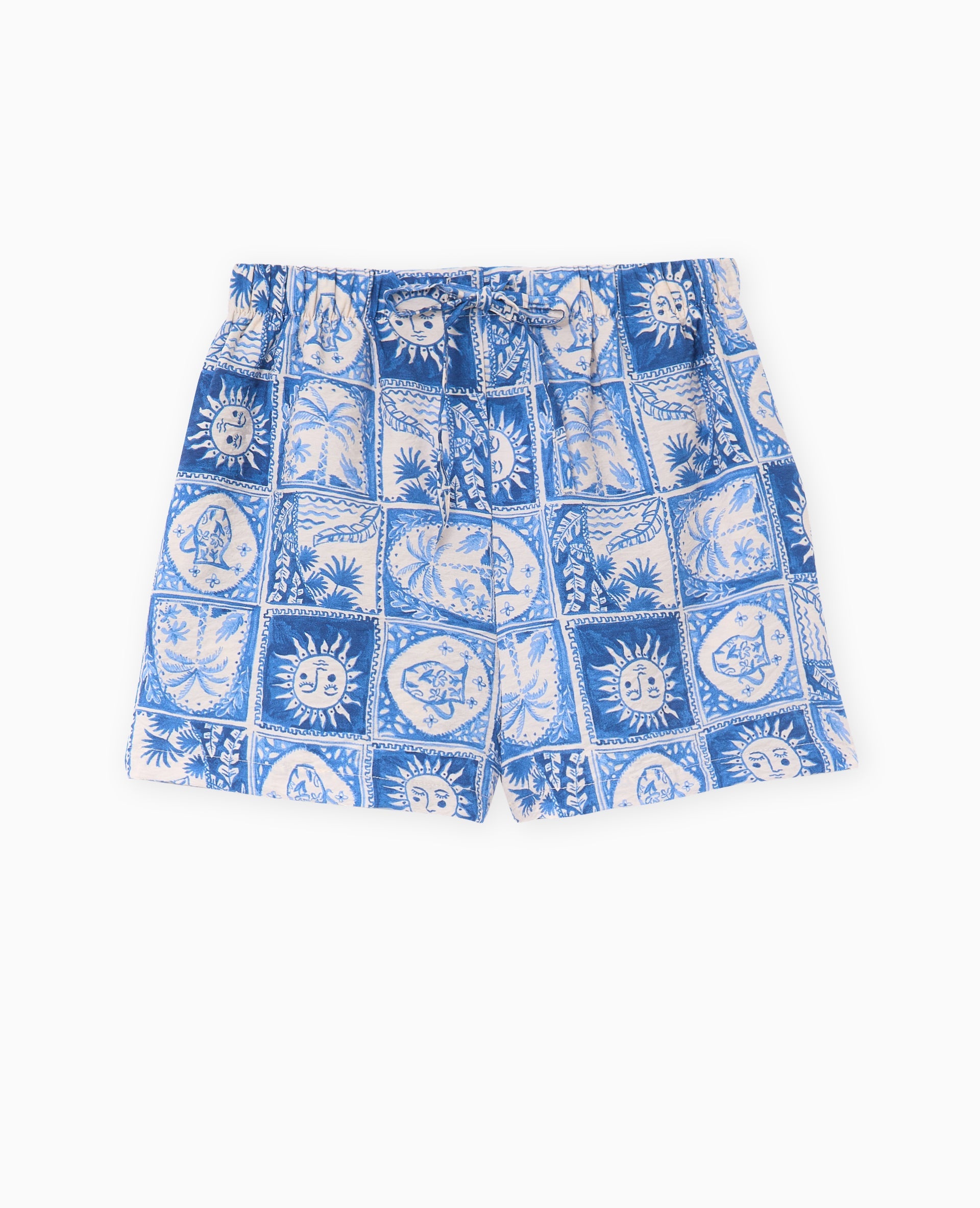 Short taille élastiquée motifs soleils et palmiers